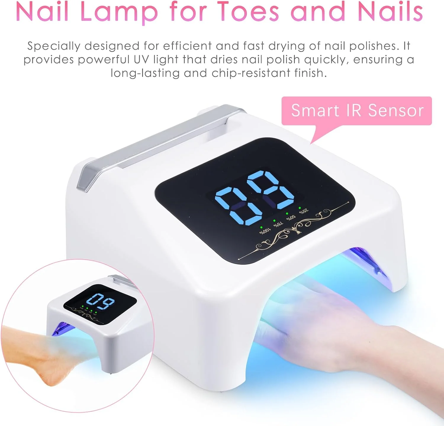دستگاه خشک کن لاک ژل ناخن LED یو وی 72 وات Labymos با 4 تنظیمات تایمر، سنسور هوشمند IR، مناسب برای خشک کردن انواع لاک ژل