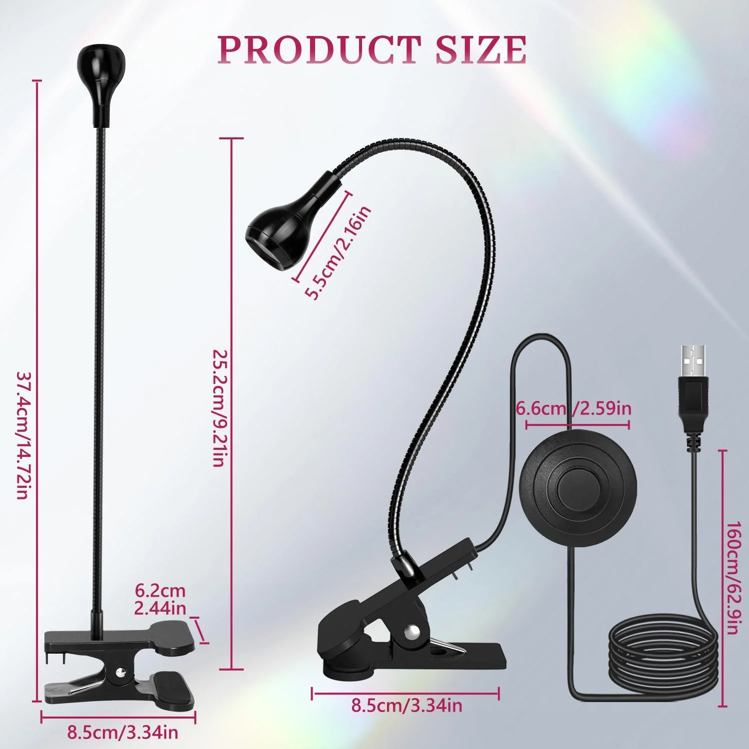 چراغ LED ناخن Krofaue U V - چراغ خشک کن سریع برای خشک کردن ناخن های ژلی با پایه گردنی قابل تنظیم و گیره، مناسب برای مانیکور سالنی و استفاده شخصی در خانه - مشکی