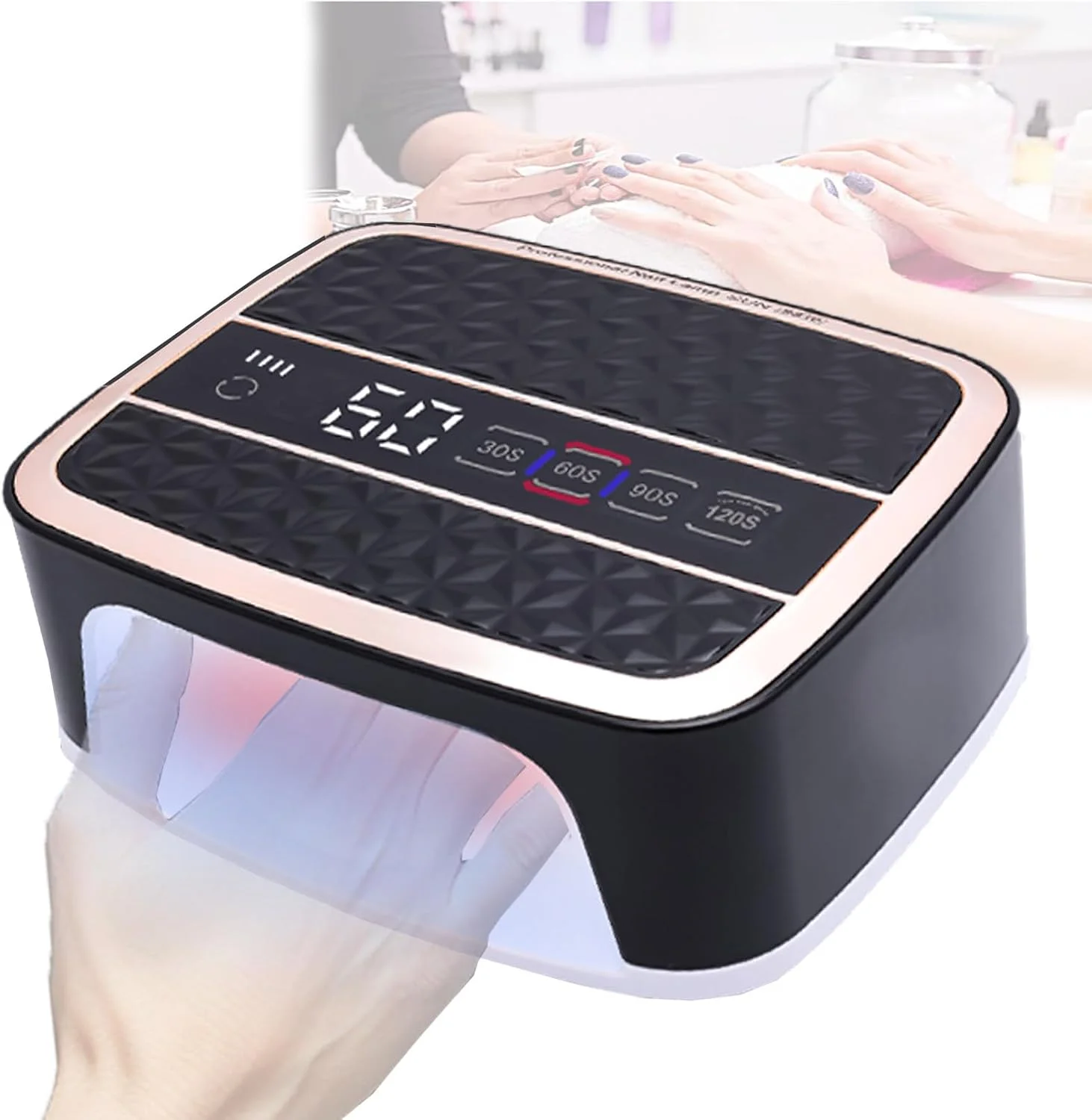 دستگاه خشک کن لاک ژل یو وی، 168 وات، با حسگر هوشمند، دارای 42 لامپ ترکیبی، تایمر 4 حالته، سینی جداشدنی، خشک کردن سریع ناخن، لوازم جانبی مانیکور، مشکی