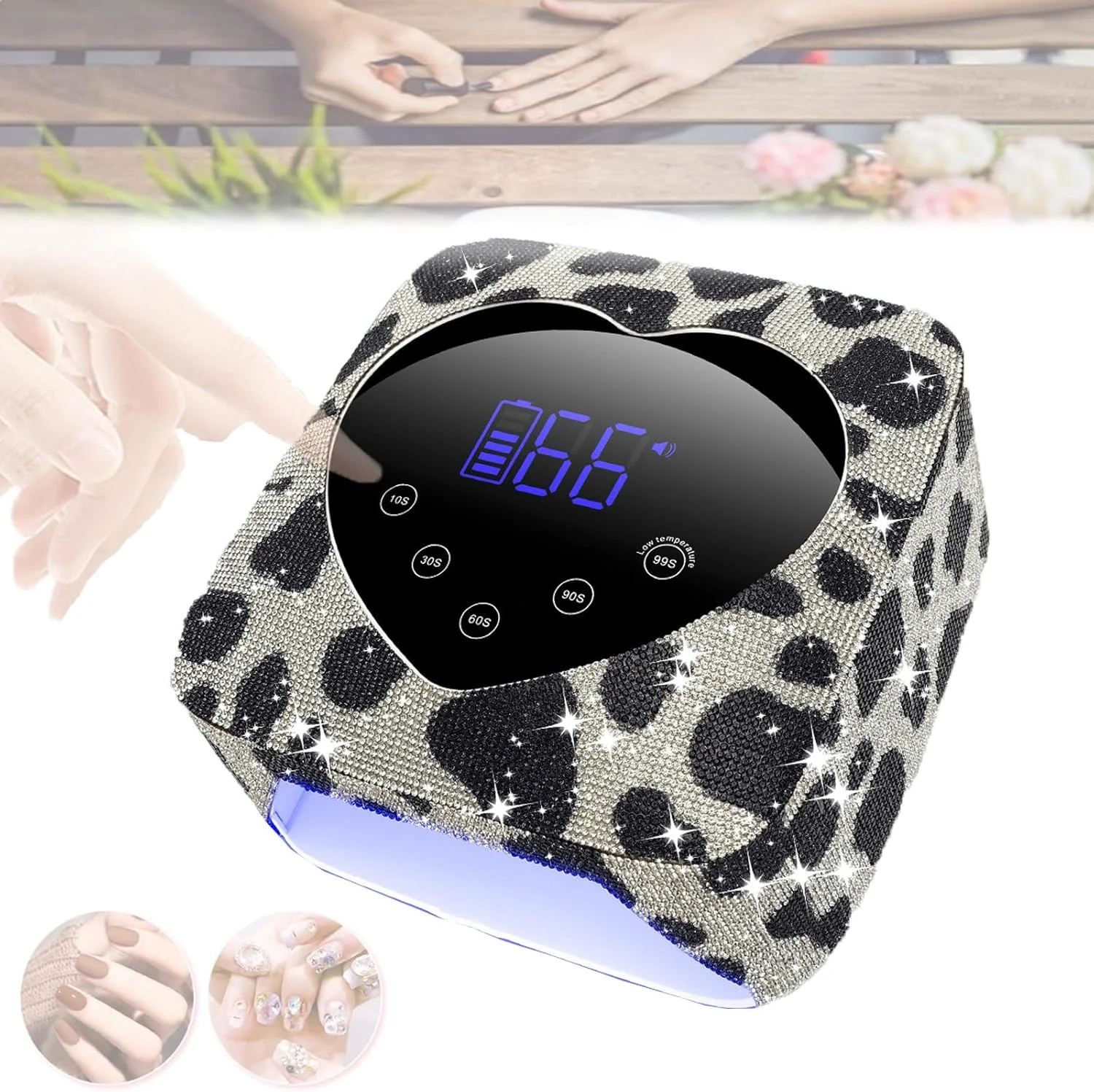 دستگاه لاک خشک کن ناخن طرح الماس شیری، با حسگر هوشمند و لمسی، 30 لامپ LED، تایمر 5 سرعته، منبع نور دوگانه، صفحه نمایش قابل چرخش، اعلان صوتی، سفید