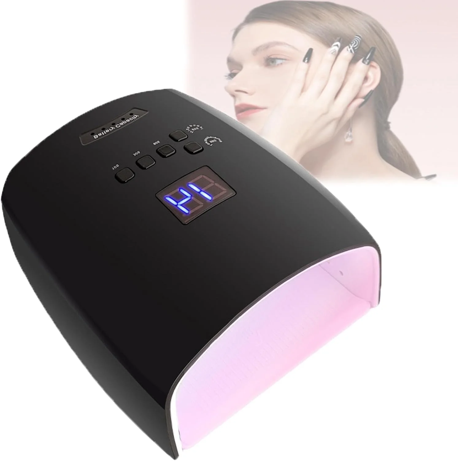 لامپ فوتوتراپی ناخن حسگر هوشمند، نور فرابنفش برای ناخن های ژلی با 33 عدد مهره لامپ، 5 تایمر، لامپ قابل حمل، باتری لیتیومی 7800 میلی آمپر ساعتی داخلی، منبع نور دوگانه، برای سالن خانگی، مشکی