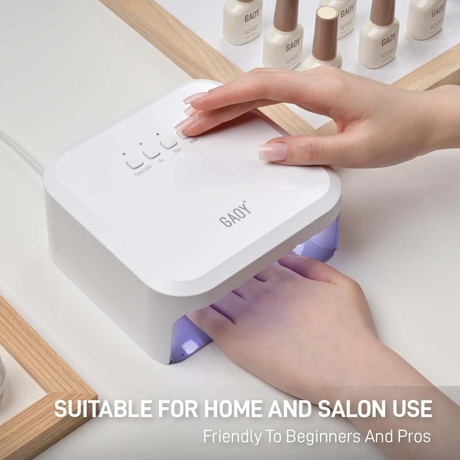 دستگاه خشک کن لاک ناخن ژلی UV GAOY، خشک کن حرفه ای ناخن با سنسور مادون قرمز و 3 تایمر، دستگاه خشک کن سریع برای مانیکور سالن و منزل، سفید
