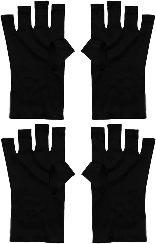 دو جفت دستکش محافظ لامپ UV ژل ناخن، محافظت در برابر اشعه ماوراء بنفش UPF50+، مراقبت از خشک شدن مانیکور، بدون انگشت، مناسب منزل و فضای باز