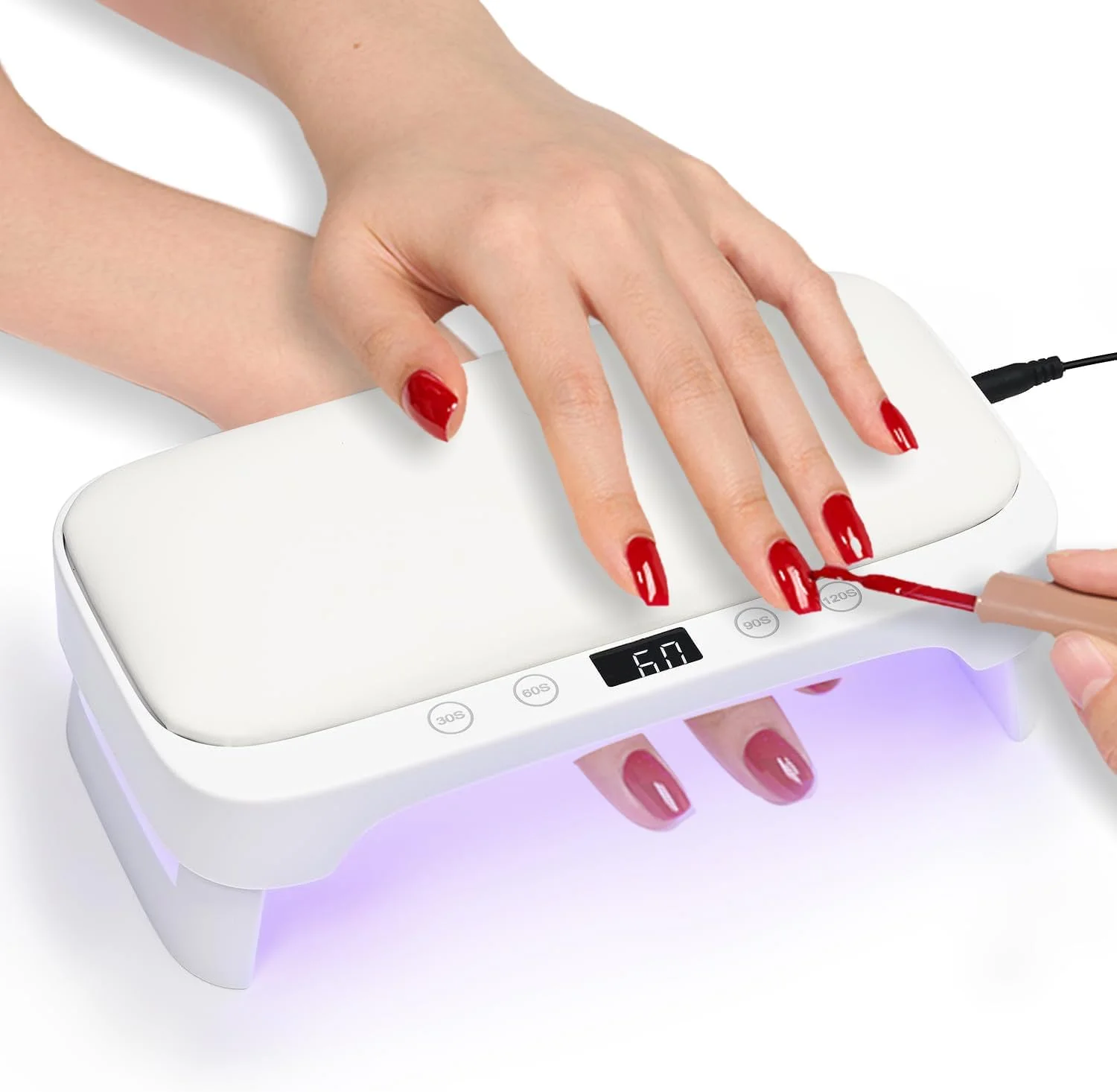 دستگاه حرفه ای UV برای ناخن، چراغ ناخن با بالشتک دستی برای استراحت بازو، خشک کن ناخن با 4 تایمر