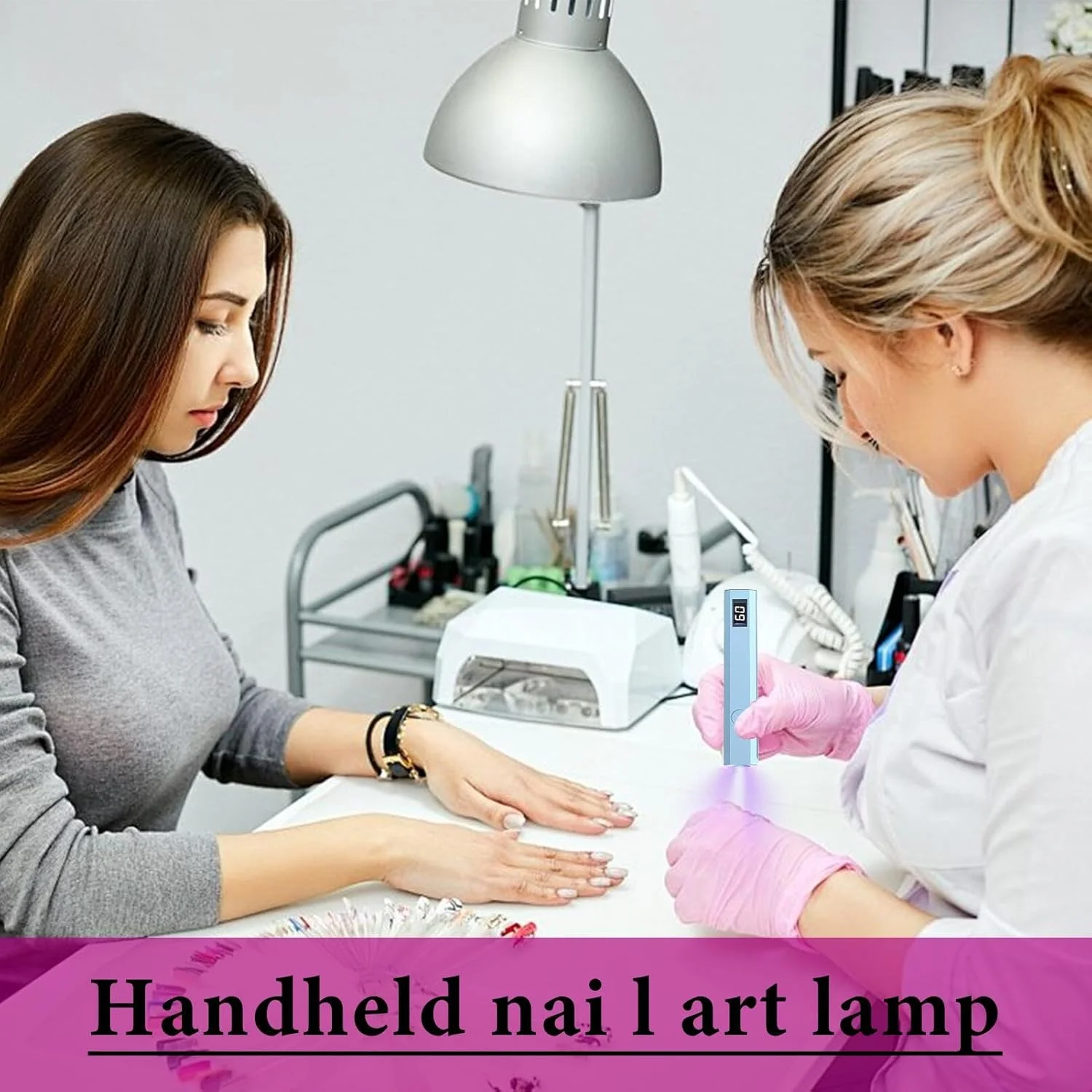 چراغ UV دستی برای ناخن - قلم نوری کوچک LED برای ناخن - لامپ خشک کن چسب با 2 تنظیمات تایمر، ابزار ناخن دستی بی سیم برای بانوان