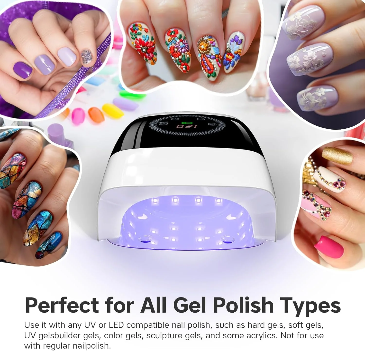 دستگاه خشک کن لاک ناخن یو وی ال ای دی بی سیم، 132 وات، قابل شارژ، مناسب برای خشک کردن لاک ژل، دارای 4 تایمر، مناسب برای سالن و منزل (سفید)