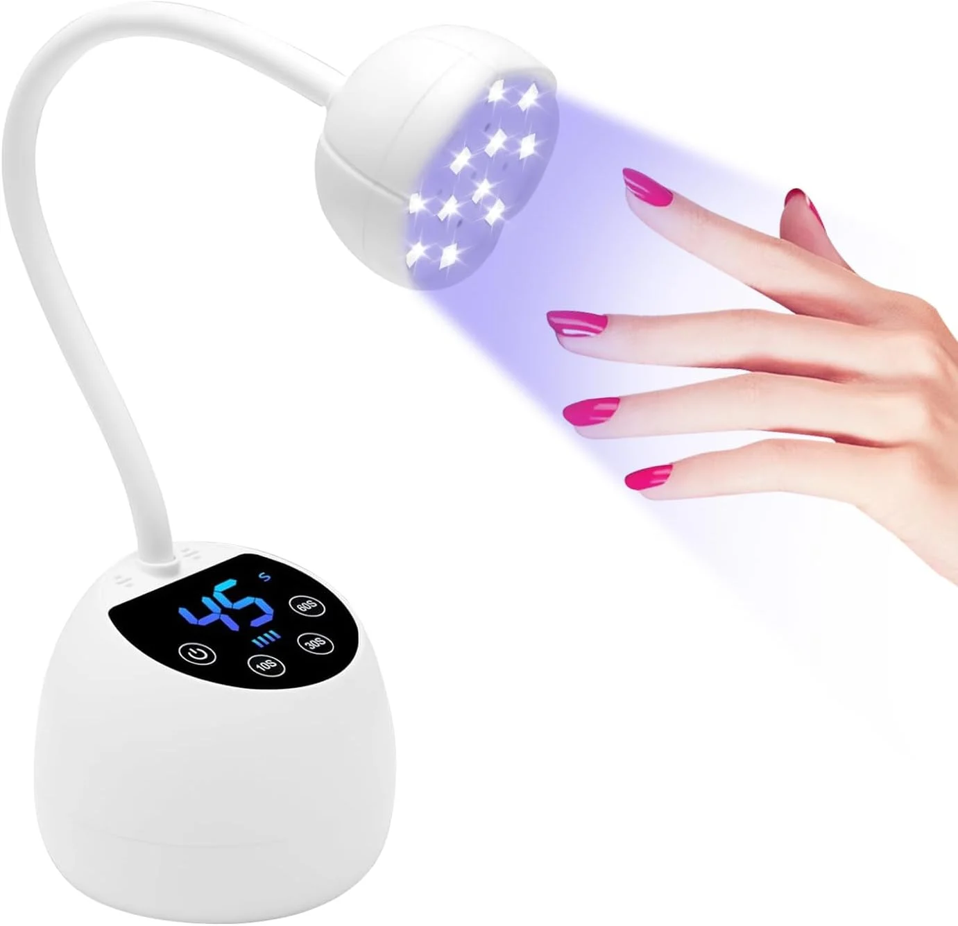 چراغ ناخن LED UV کوچک، نمایشگر LCD، حسگر خودکار هوشمند، چراغ ناخن بی سیم 36 وات، 12 مهره LED با منبع نور UV دوگانه، مناسب برای استفاده در منزل و سالن (سفید)