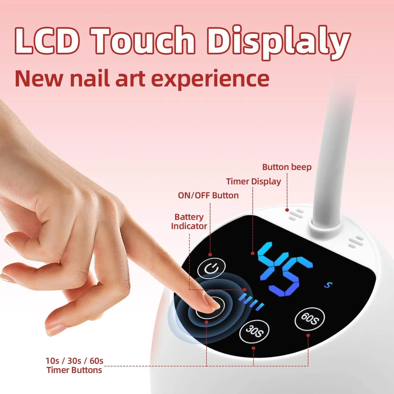 چراغ ناخن LED UV کوچک، نمایشگر LCD، حسگر خودکار هوشمند، چراغ ناخن بی سیم 36 وات، 12 مهره LED با منبع نور UV دوگانه، مناسب برای استفاده در منزل و سالن (سفید)