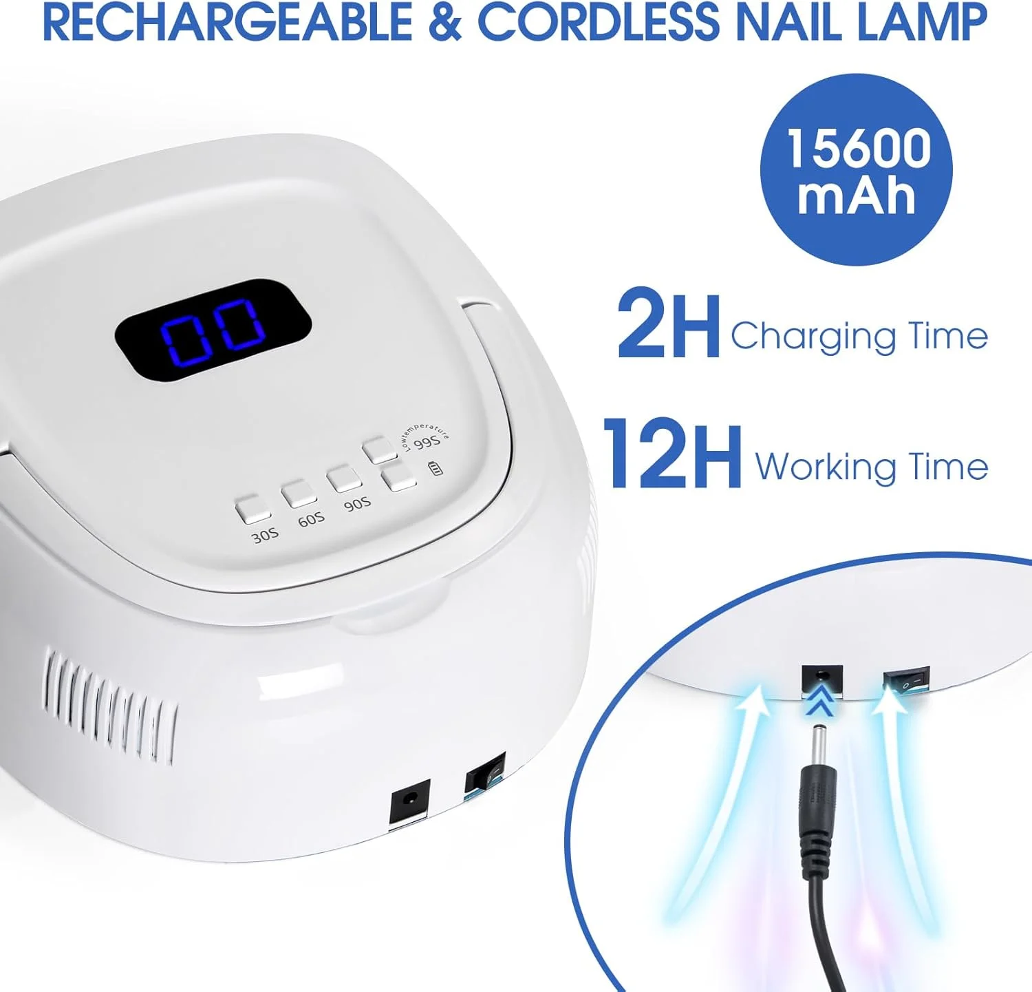 دستگاه خشک کن لاک ناخن حرفه ای UV LED قابل شارژ 60 وات، چراغ ناخن بی سیم قابل حمل UV LED، دارای 4 تنظیم تایمر، خشک کن ناخن حسگر هوشمند، نمایشگر LCD