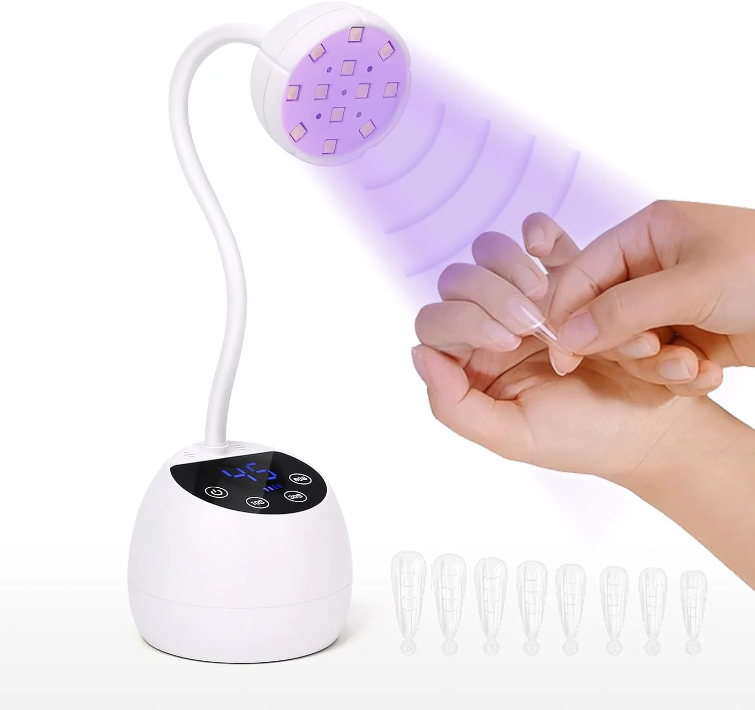 چراغ UV کوچک ناخن با 60 عدد تیپ ناخن، چراغ خشک کن ناخن UV 36 وات با حسگر هوشمند و 4 تایمر، چراغ UV کوچک برای ناخن با صفحه نمایش دیجیتال LCD برای مبتدیان، DIY، متخصصان، سالن
