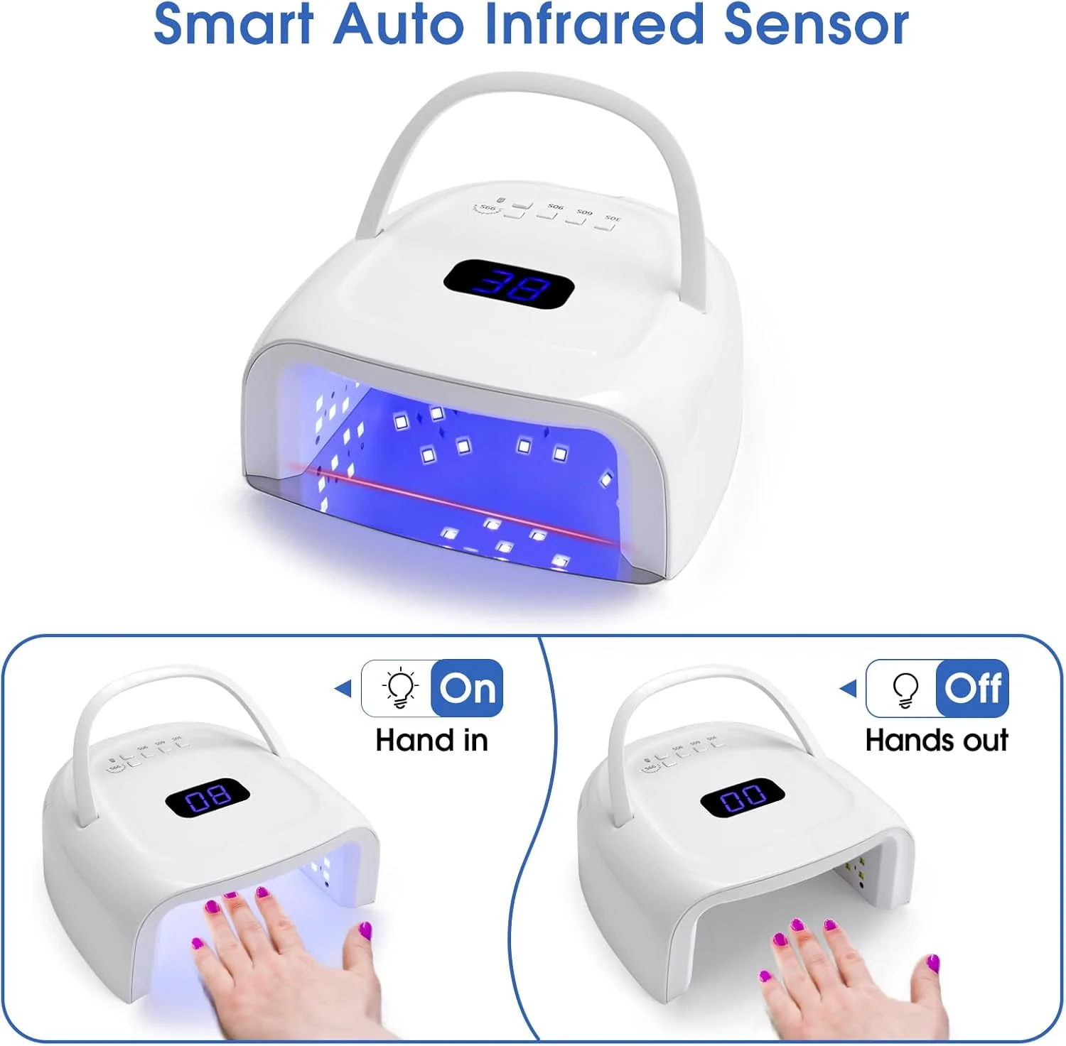 دستگاه خشک کن لاک ناخن حرفه ای UV LED قابل شارژ 60 وات، چراغ ناخن بی سیم قابل حمل UV LED، دارای 4 تنظیم تایمر، خشک کن ناخن حسگر هوشمند، نمایشگر LCD