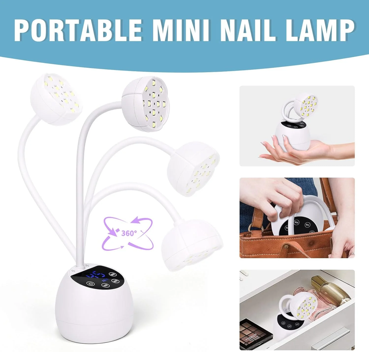 چراغ UV کوچک ناخن با 60 عدد تیپ ناخن، چراغ خشک کن ناخن UV 36 وات با حسگر هوشمند و 4 تایمر، چراغ UV کوچک برای ناخن با صفحه نمایش دیجیتال LCD برای مبتدیان، DIY، متخصصان، سالن