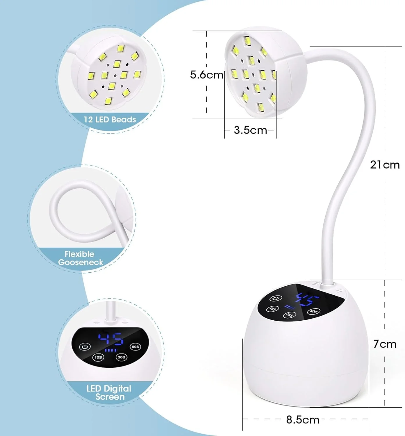 چراغ UV کوچک ناخن با 60 عدد تیپ ناخن، چراغ خشک کن ناخن UV 36 وات با حسگر هوشمند و 4 تایمر، چراغ UV کوچک برای ناخن با صفحه نمایش دیجیتال LCD برای مبتدیان، DIY، متخصصان، سالن