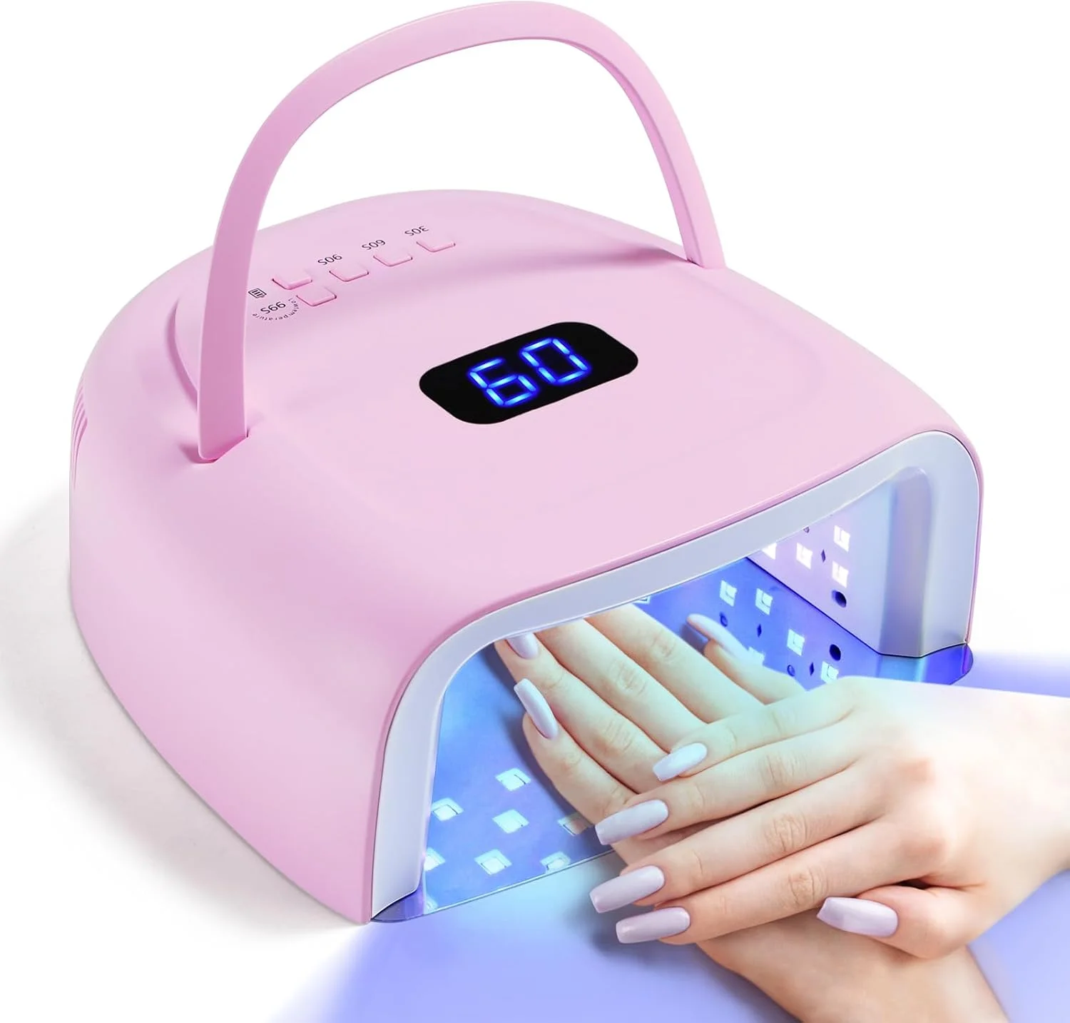 چراغ LED ناخن شارژی 60 وات، چراغ ژلی بی سیم با دسته قابل حمل و 42 عدد لامپ LED، خشک کن ناخن UV LED با حسگر خودکار، نور UV حرفه ای با 4 تایمر برای ناخن های ژلی