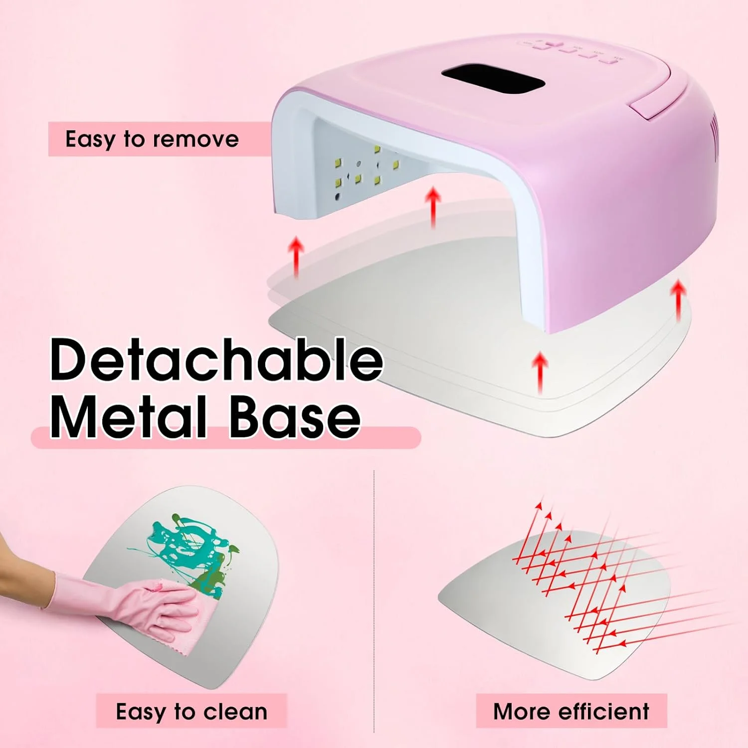 چراغ LED ناخن شارژی 60 وات، چراغ ژلی بی سیم با دسته قابل حمل و 42 عدد لامپ LED، خشک کن ناخن UV LED با حسگر خودکار، نور UV حرفه ای با 4 تایمر برای ناخن های ژلی