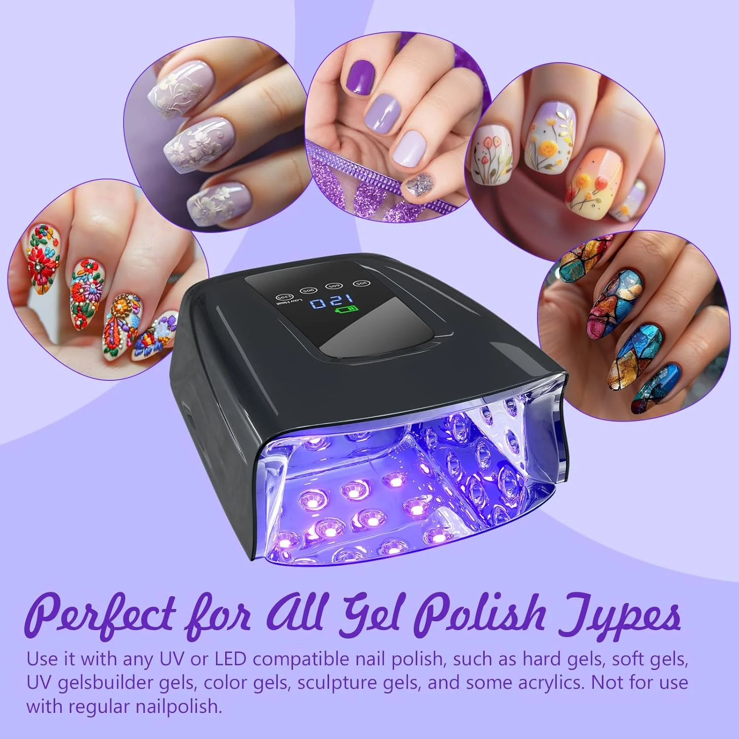 دستگاه خشک کن لاک ناخن ال ای دی یو وی بی سیم، 86 وات، قابل شارژ، حرفه ای، مناسب لاک ژل با نور یو وی برای ناخن ها با 4 تنظیم تایمر، صفحه نمایش ال سی دی، مناسب سالن و خانه (86 وات مشکی)