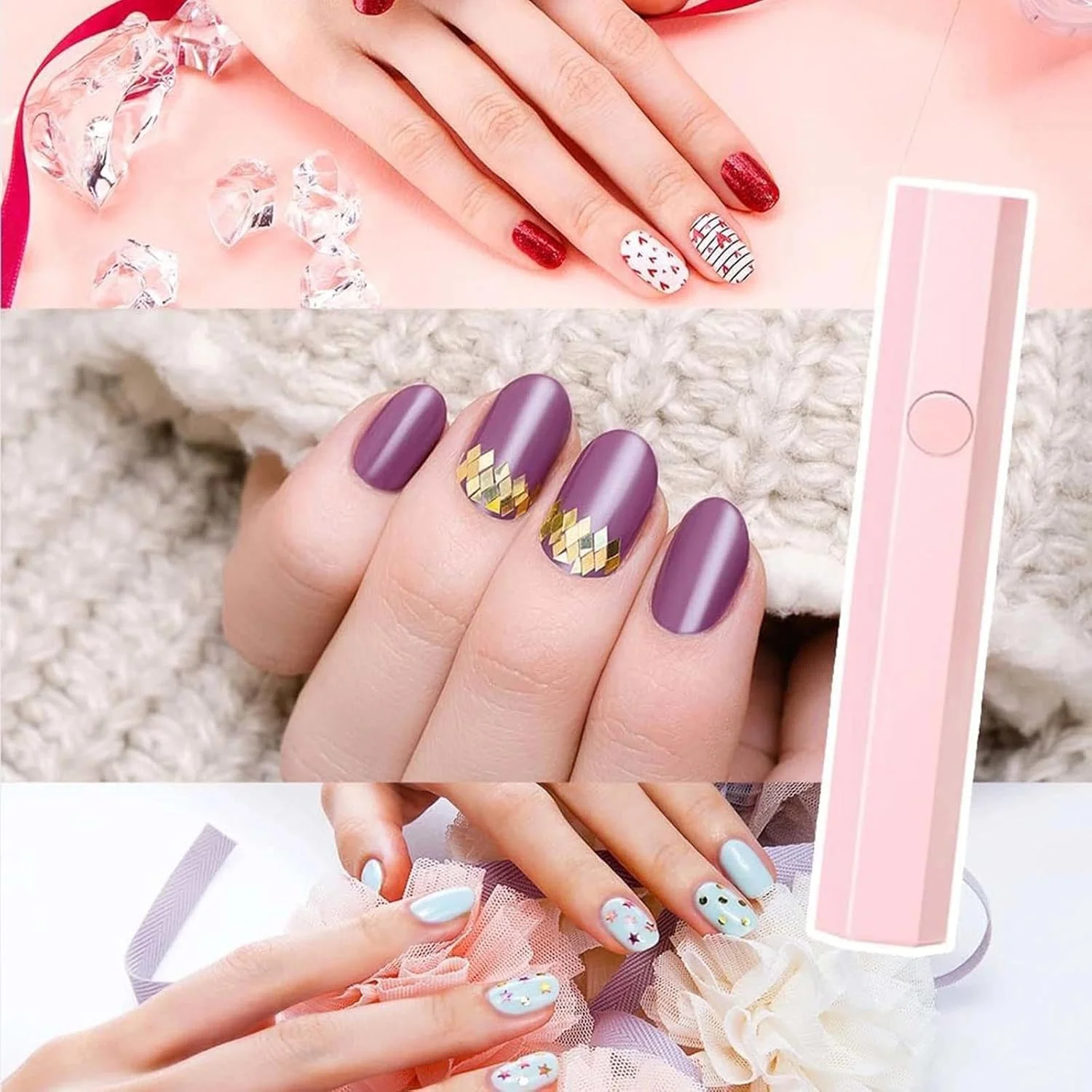 دستگاه خشک کن یو وی ناخن - مینی خشک کن یو وی برای ناخن های ژلی، استیکر ناخن، لامپ ناخن قابل حمل صورتی برای مانیکور خانگی، قابل شارژ