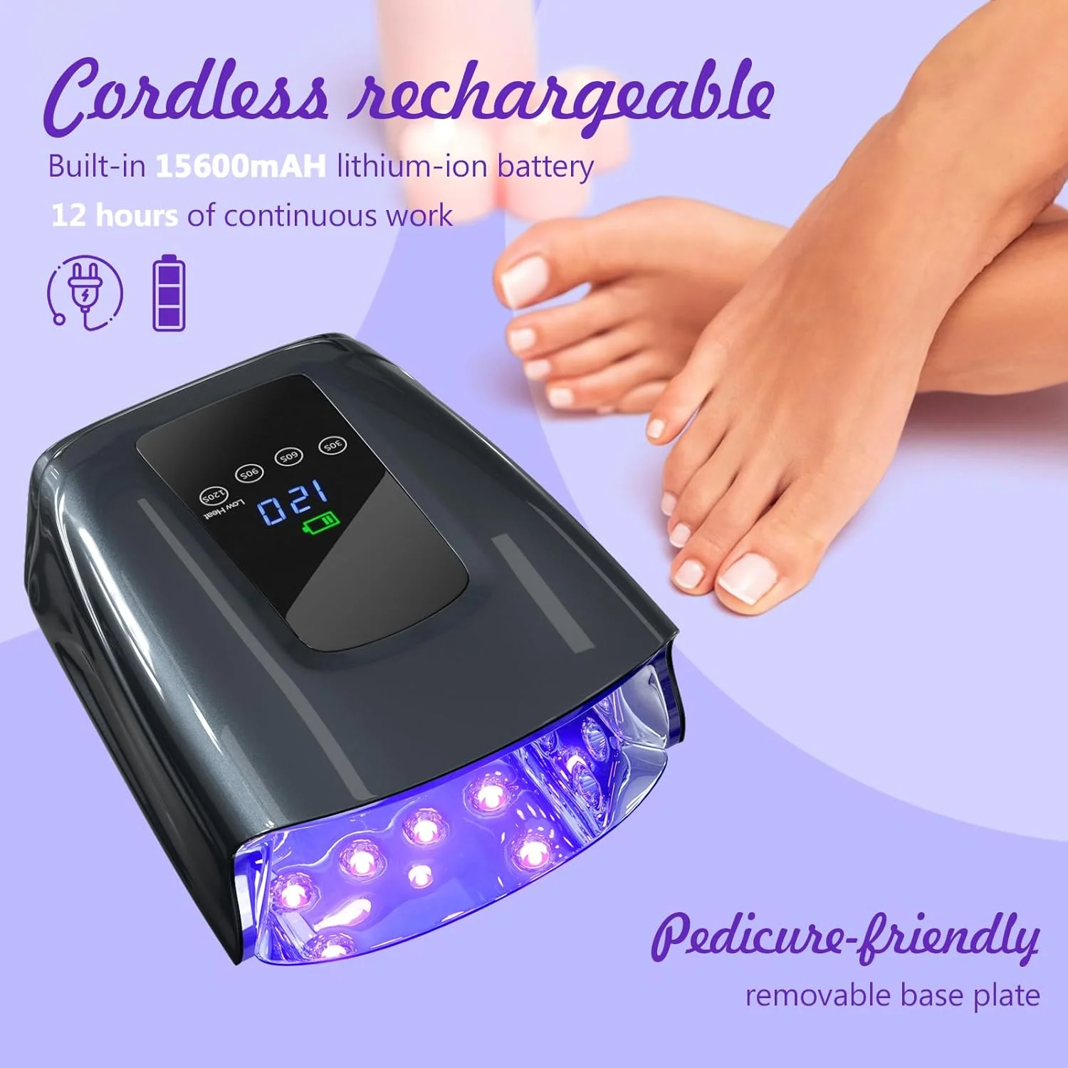 دستگاه خشک کن لاک ناخن ال ای دی یو وی بی سیم، 86 وات، قابل شارژ، حرفه ای، مناسب لاک ژل با نور یو وی برای ناخن ها با 4 تنظیم تایمر، صفحه نمایش ال سی دی، مناسب سالن و خانه (86 وات مشکی)