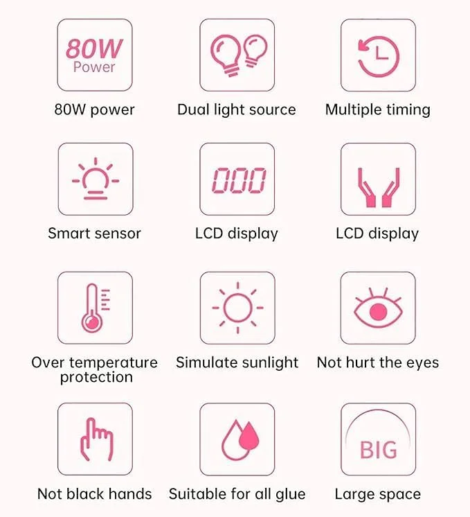 دستگاه خشک کن لاک ژل ناخن LED UV حرفه ای 80 وات | خشک کننده سریع لاک ژل با 36 LED و سنسور هوشمند