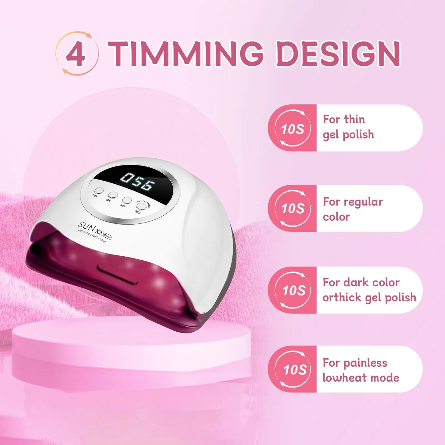 دستگاه خشک کن لاک ناخن 320 وات با 72 لامپ LED - خشک کننده سریع UV/LED برای لاک ژل، دستگاه حرفه ای مانیکور و پدیکور، کیفیت سالن در خانه