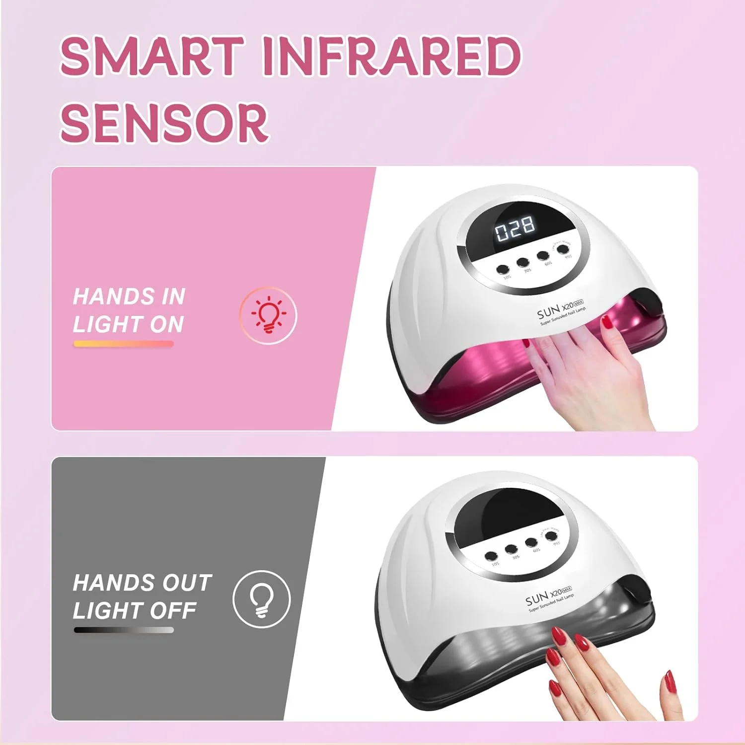 دستگاه خشک کن لاک ناخن 320 وات با 72 لامپ LED - خشک کننده سریع UV/LED برای لاک ژل، دستگاه حرفه ای مانیکور و پدیکور، کیفیت سالن در خانه