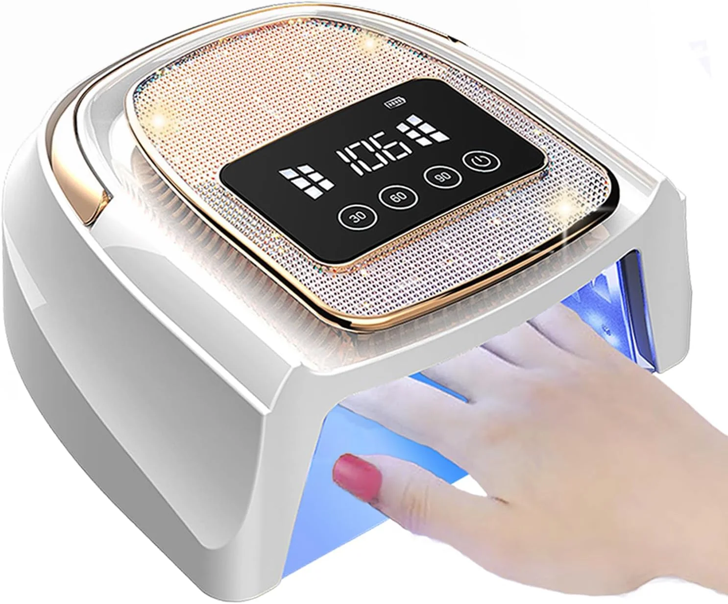 دستگاه خشک کن لاک ژل ناخن UV، 120 وات، شارژی و بی سیم، دارای 4 تایمر، دستگاه خشک کن حرفه ای LED با سنسور اتوماتیک و صفحه نمایش LCD برای لاک ژل
