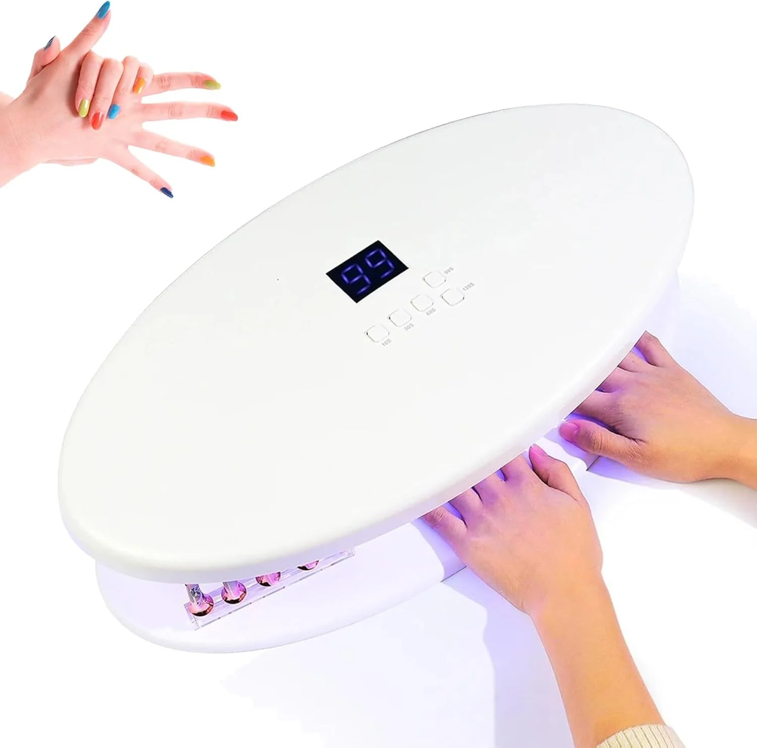 دستگاه خشک کن ناخن پوشیدنی، لامپ ناخن 256 وات با 96 LED، تایمر 5 حالته، منبع نور دوگانه، فضای داخلی جادار، خشک کردن سریع، چراغ ناخن جداشدنی، ابزار طراحی ناخن برای خانه و سالن