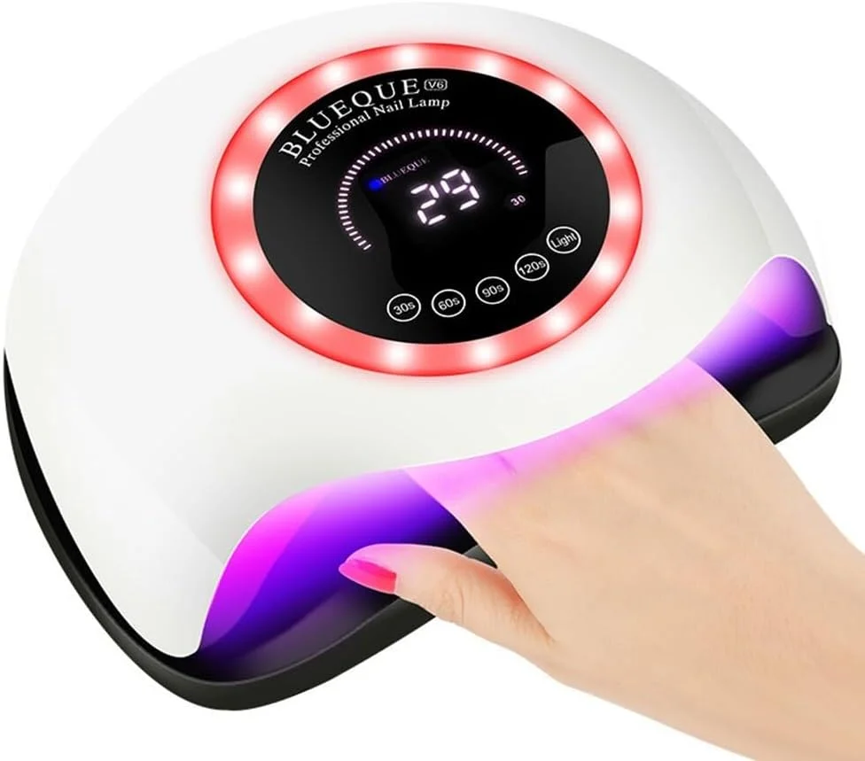 دستگاه خشک کن لاک ناخن UV LED 168 وات - خشک کن حرفه ای ناخن با 42 لامپ LED برای لاک ژل | دستگاه خشک کننده سریع ناخن با 4 تنظیم تایمر، حلقه LED رنگارنگ و سنسور هوشمند برای استفاده در سالن و منزل