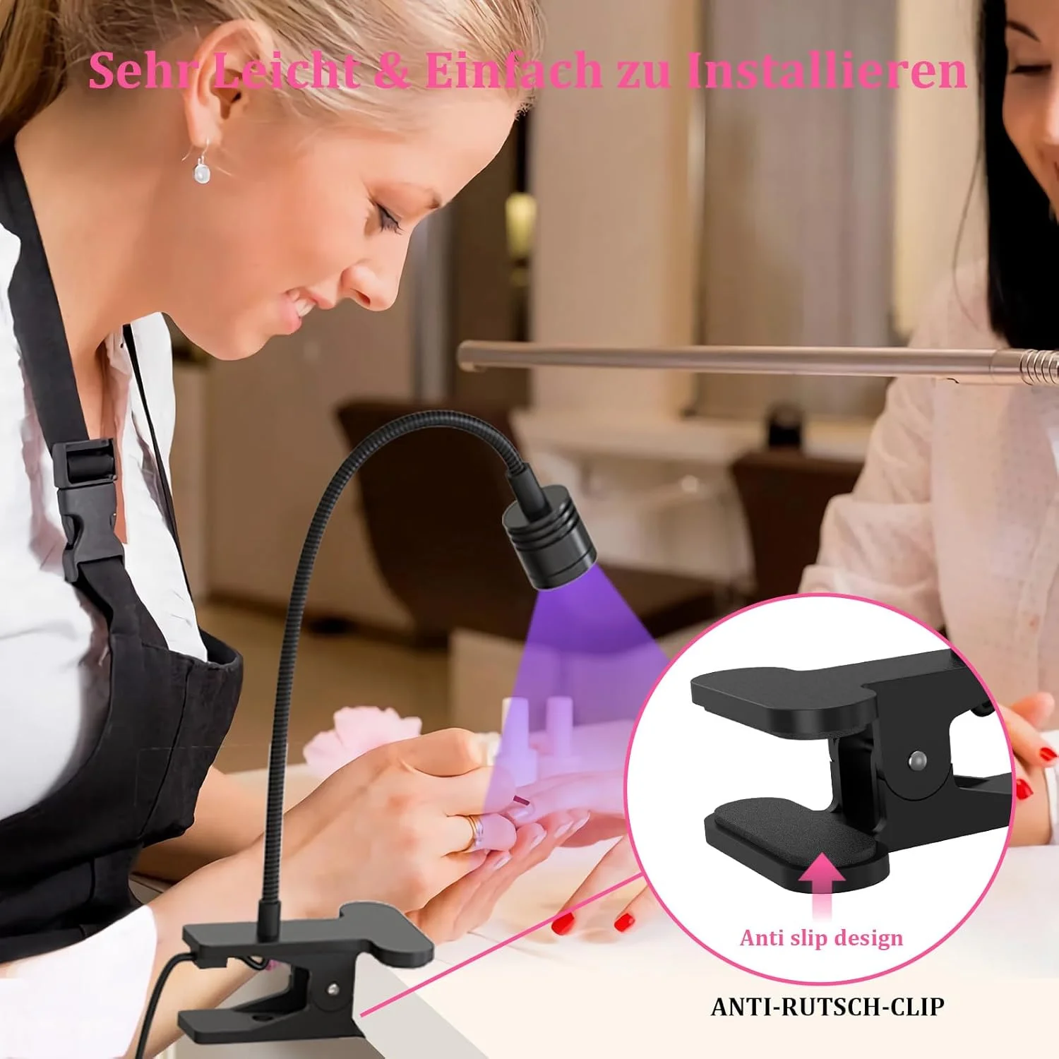 چراغ گردن‌غازی UV حرفه‌ای 3 وات، طراحی فلزی قابل تنظیم 360 درجه، منبع تغذیه USB برای طراحی و کاشت ناخن