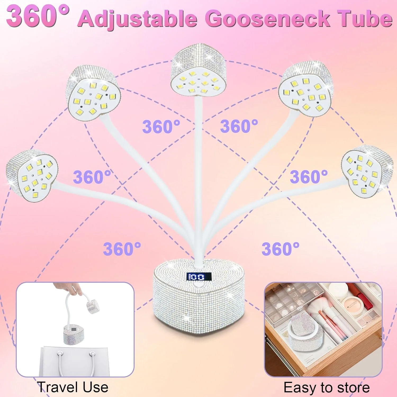 دستگاه خشک کن لاک ناخن UV LED، مینی لامپ ژلی، 30 وات قابل شارژ USB با 2 تایمر و صفحه نمایش LED برای مانیکور خانگی (نقره ای 1)