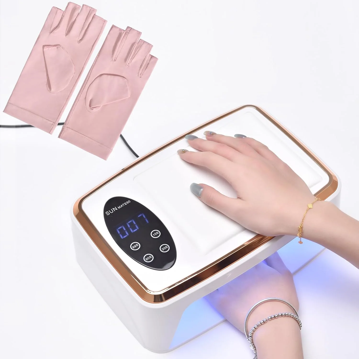 دستگاه خشک کن لاک ژل ناخن UV LED مدل KADS 380W به همراه بالشتک دست و دستکش صورتی رایگان - خشک کن حرفه ای لاک ژل برای خشک شدن سریع، مانیکور و پدیکور با کیفیت سالن در خانه
