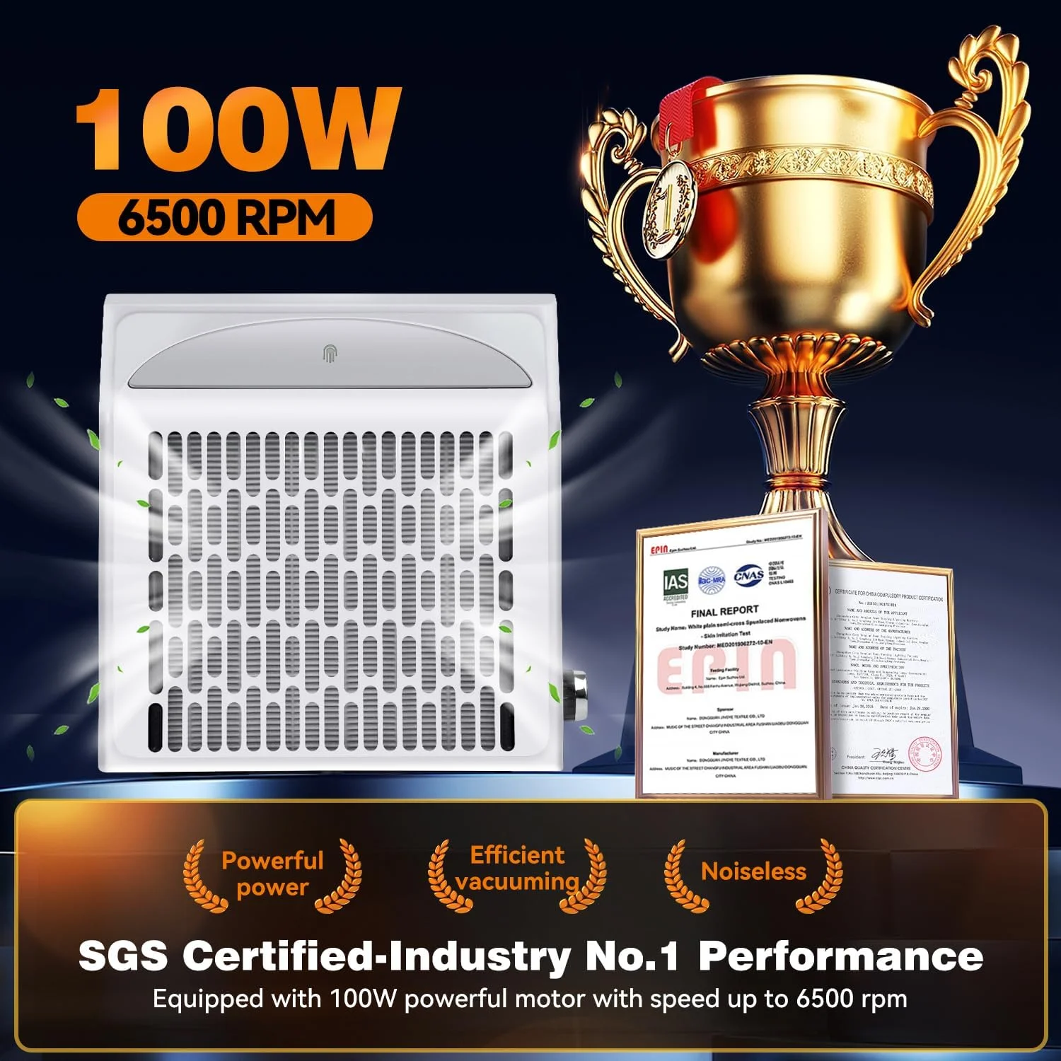 دستگاه مکنده گرد و غبار ناخن با فیلتر، مکش فوق العاده قوی دوگانه 100 وات / 6500 دور در دقیقه، جذب کننده قوی گرد و غبار ناخن - تمیز کردن آسان با یک صافی، مناسب برای 1 ناخن در خانه (سفید)