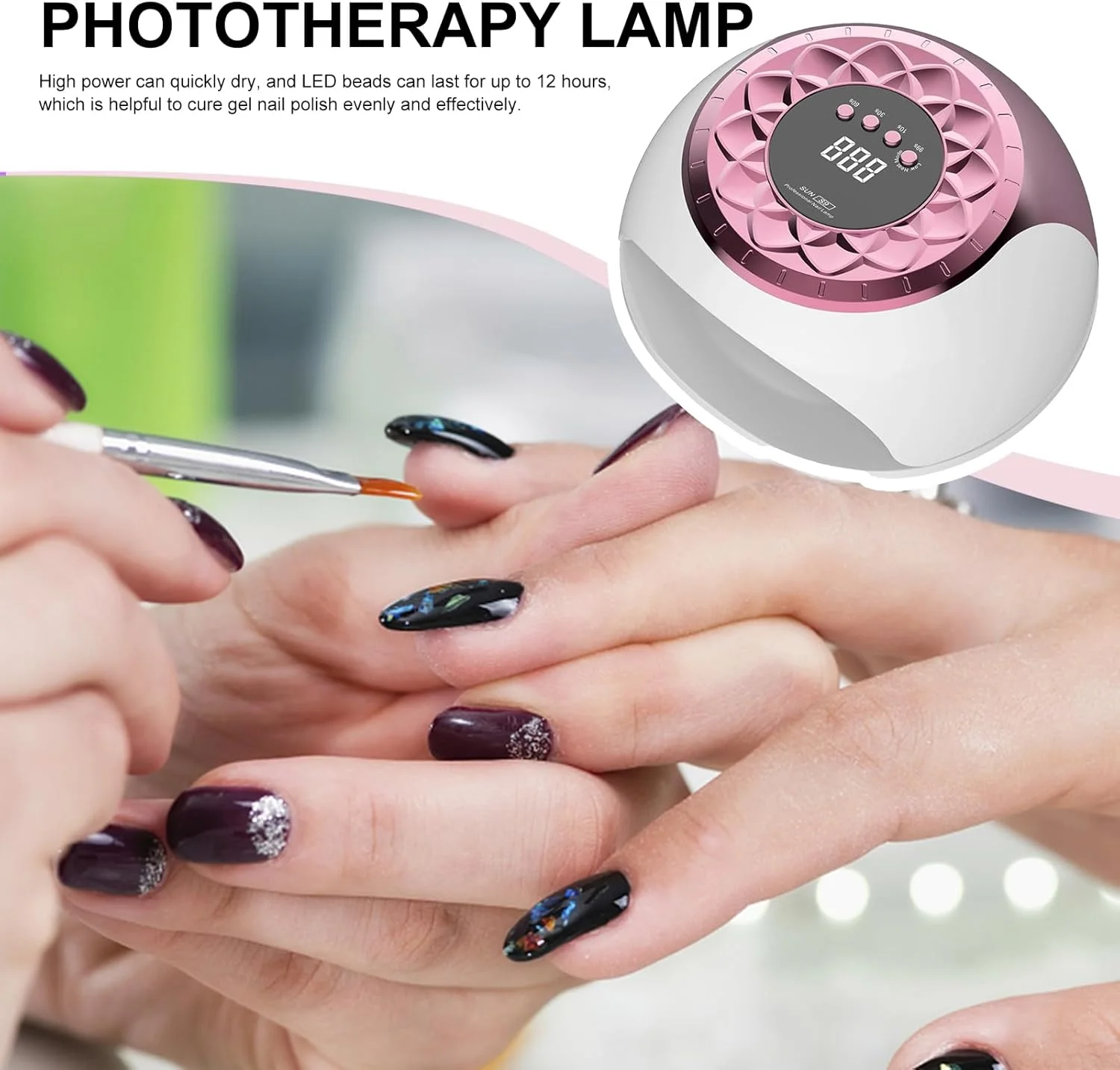دستگاه خشک کن لاک ناخن UV با تایمر - خشک کن سریع و حرفه ای UV LED با تنظیمات تایمر برای استفاده در منزل، مسافرت و سالن