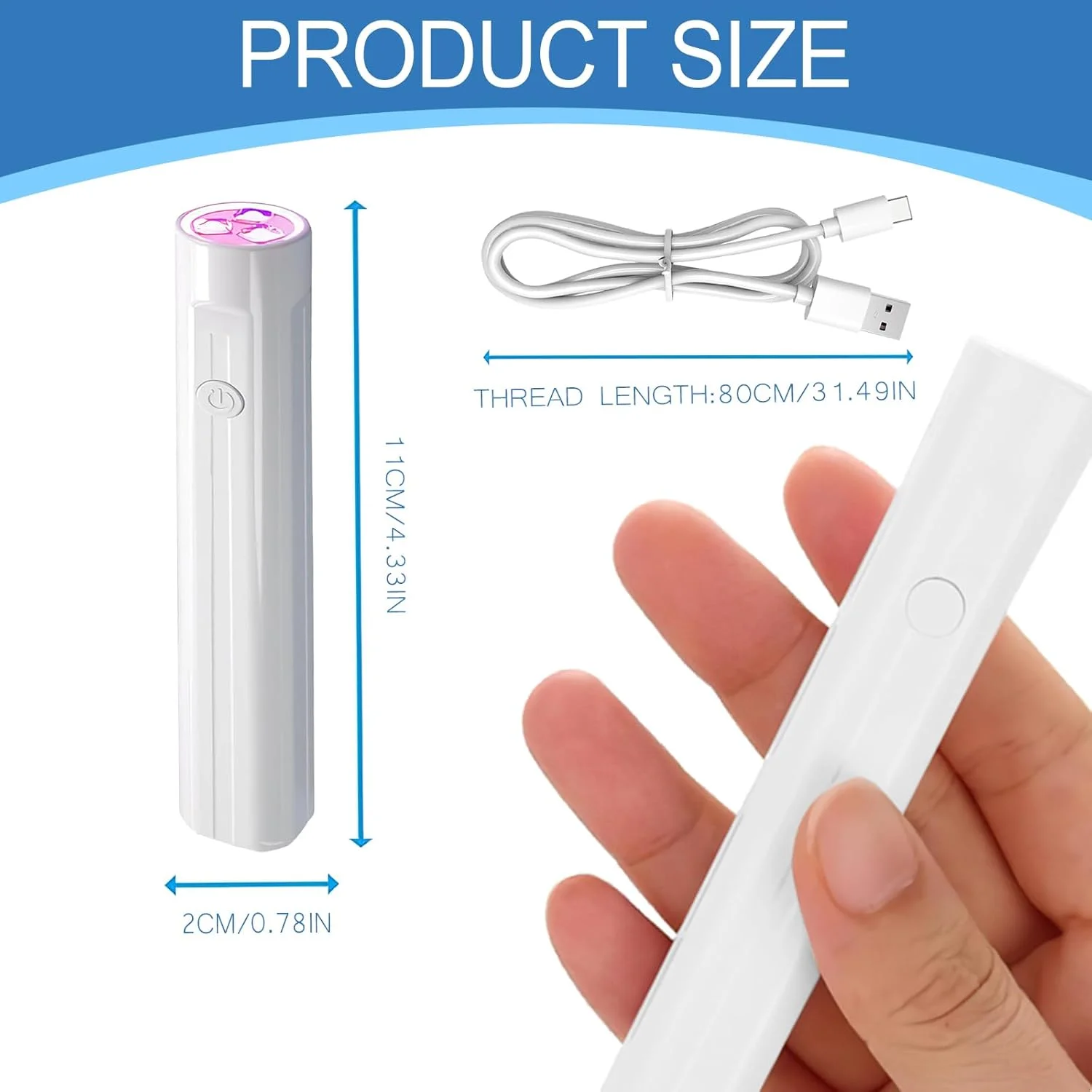 چراغ UV قابل شارژ برای ناخن های ژلی - خشک کن ناخن دستی قابل حمل با دوشاخه USB، چراغ LED حسگر هوشمند، خشک کردن سریع لاک و برچسب ناخن ژلی (سفید)