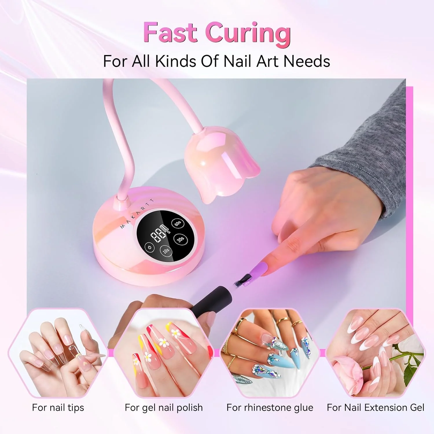چراغ UV LED ناخن Makartt - چراغ UV کوچک برای لاک ژل، خشک کننده سریع، چراغ گردنی 30 وات قابل شارژ LED، خشک کن ناخن با 4 تایمر و سنسور خودکار برای استفاده در سالن، منزل و DIY