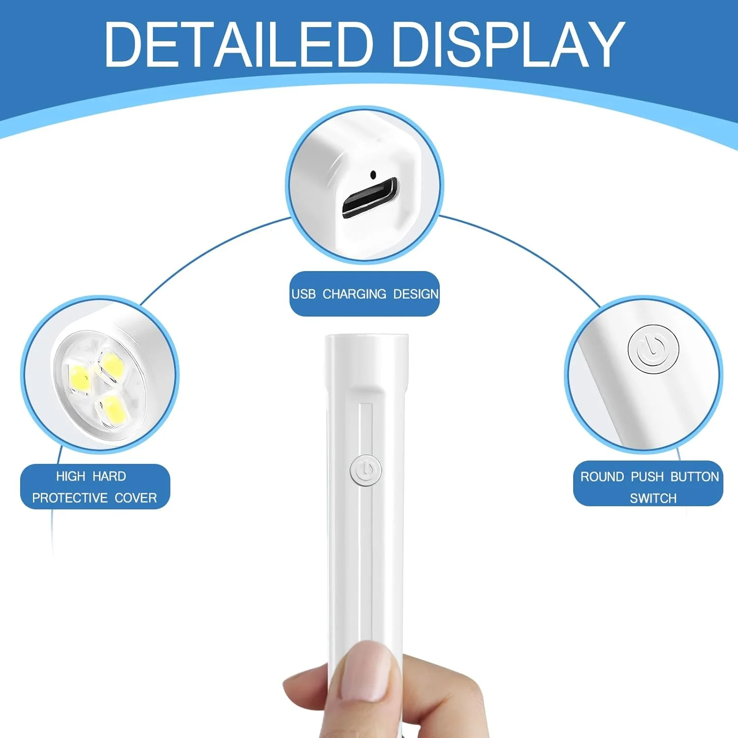 چراغ UV قابل شارژ برای ناخن های ژلی - خشک کن ناخن دستی قابل حمل با دوشاخه USB، چراغ LED حسگر هوشمند، خشک کردن سریع لاک و برچسب ناخن ژلی (سفید)