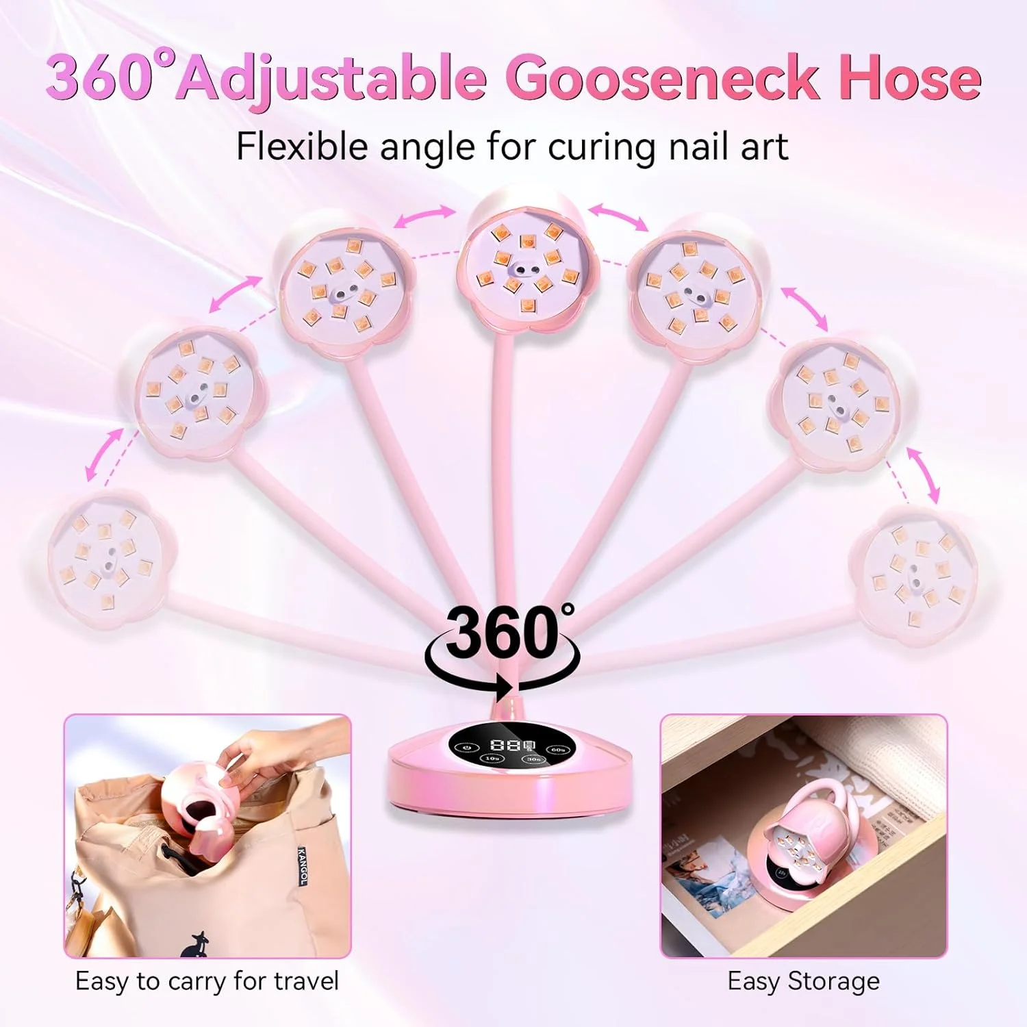 چراغ UV LED ناخن Makartt - چراغ UV کوچک برای لاک ژل، خشک کننده سریع، چراغ گردنی 30 وات قابل شارژ LED، خشک کن ناخن با 4 تایمر و سنسور خودکار برای استفاده در سالن، منزل و DIY