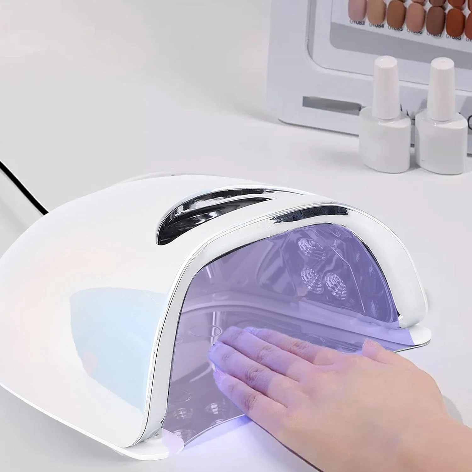 دستگاه خشک کن لاک ناخن LED، 48 وات، دارای سنسور هوشمند، مناسب لاک ژل، دارای 20 لامپ LED، دارای 4 تایمر (30، 45، 60 و 90 ثانیه) مناسب برای خانه و سالن، ابزار طراحی ناخن (دوشاخه GB)