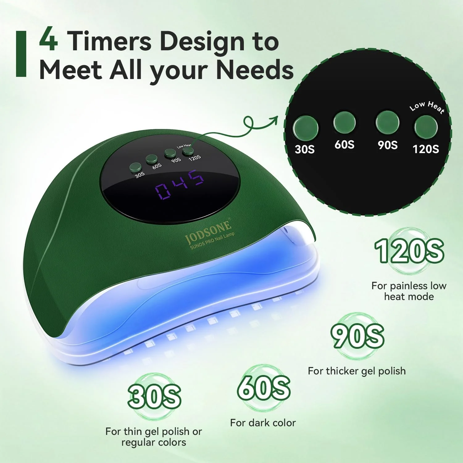 دستگاه خشک کن لاک ناخن یو وی JODSONE، دستگاه خشک کن لاک ژل ال ای دی قابل حمل با سنسور خودکار و 4 تایمر، مناسب برای استفاده در منزل و سالن، ابزار ناخن، سبز
