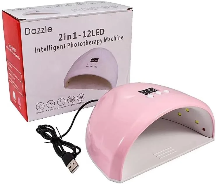 دستگاه خشک کن لاک ناخن UV LED – مینی خشک کن 36 وات با 12 لامپ LED، صفحه نمایش LCD، سنسور خودکار، تغذیه از طریق USB، نور خشک کننده سریع برای لاک ژل – ابزار هنری ناخن جمع و جور و قابل حمل برای استفاده در خانه یا سالن