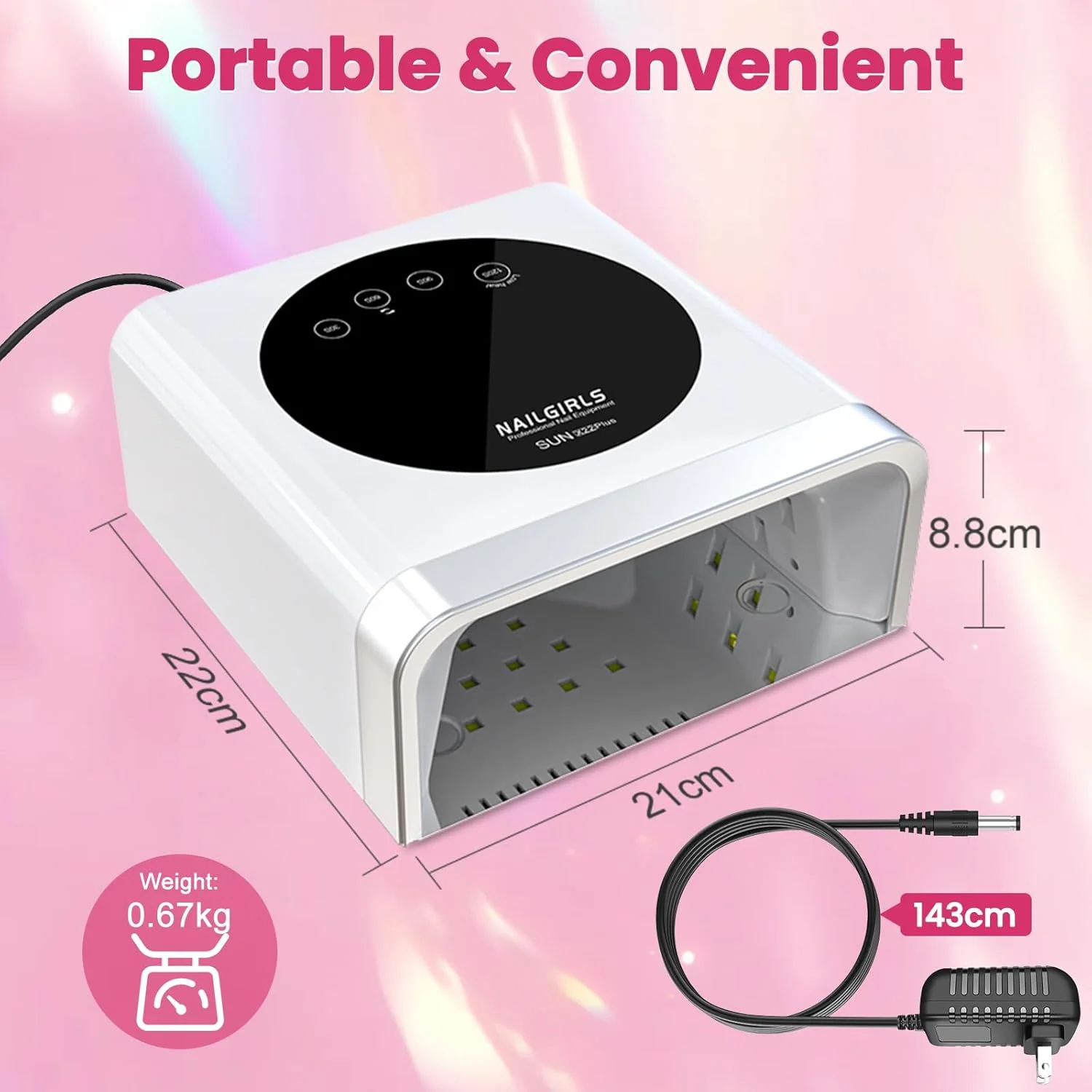 دستگاه خشک کن لاک ناخن LED، 150 وات، حرفه ای، مناسب لاک ژل، دارای سنسور اتوماتیک و صفحه نمایش LCD، مناسب استفاده در منزل و سالن