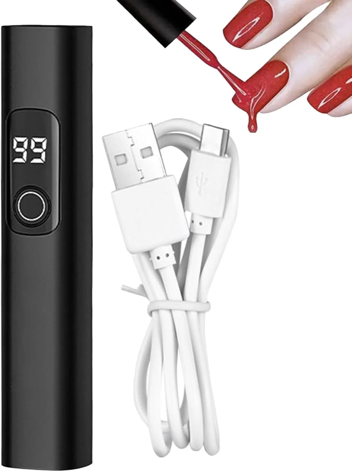 چراغ UV ناخن مینی | ابزار خشک کننده ناخن با شارژ USB - چراغ LED UV قابل حمل با صفحه نمایش دیجیتال و 2 حالت زمان بندی برای مانیکور پدیکور استودیو خانه هواپیما کمپینگ