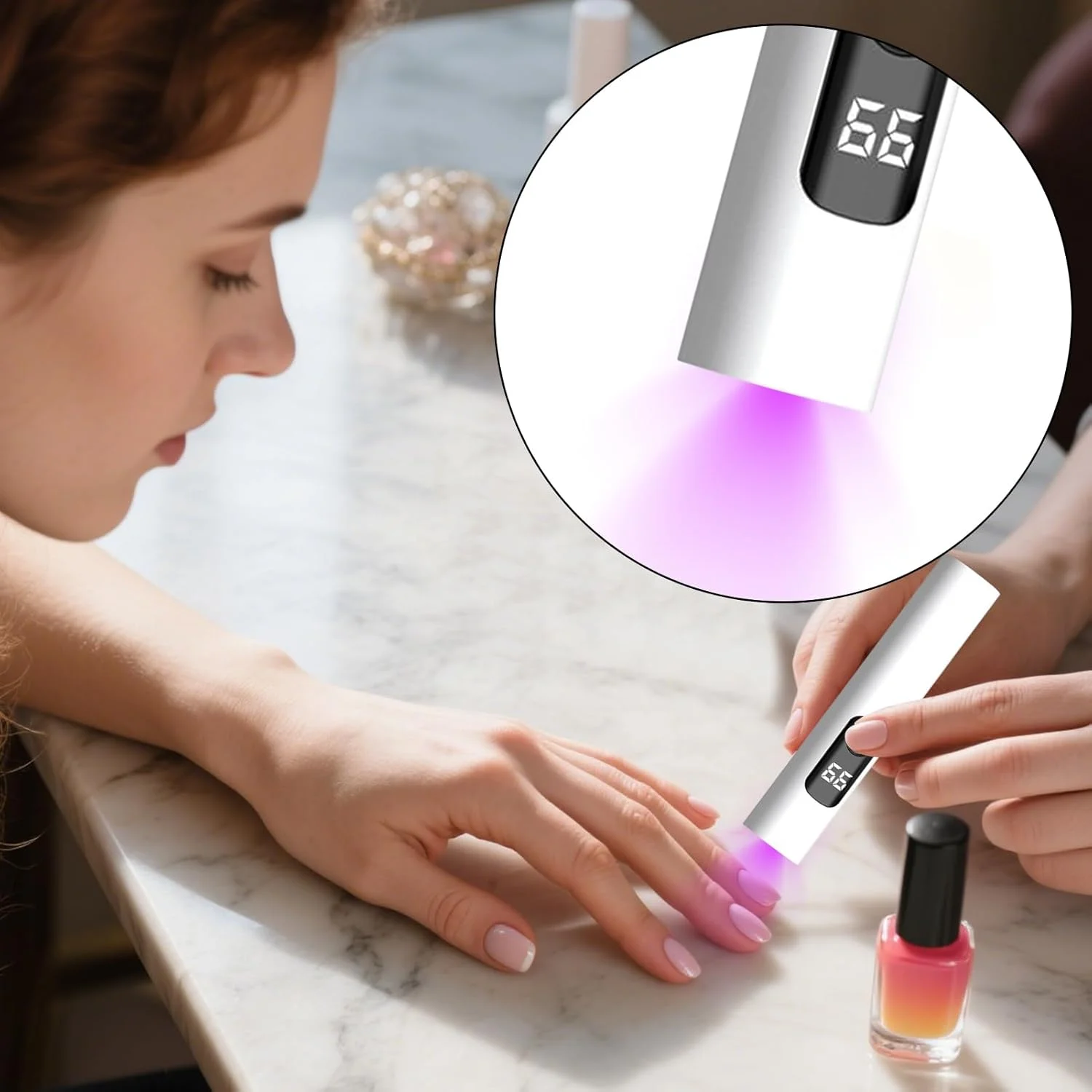 چراغ UV کوچک برای ناخن | ابزار خشک کننده ناخن با شارژ USB، چراغ LED قابل حمل ناخن با 2 حالت زمان بندی و نمایشگر دیجیتال برای مانیکور، پدیکور، سالن خانگی، هواپیما