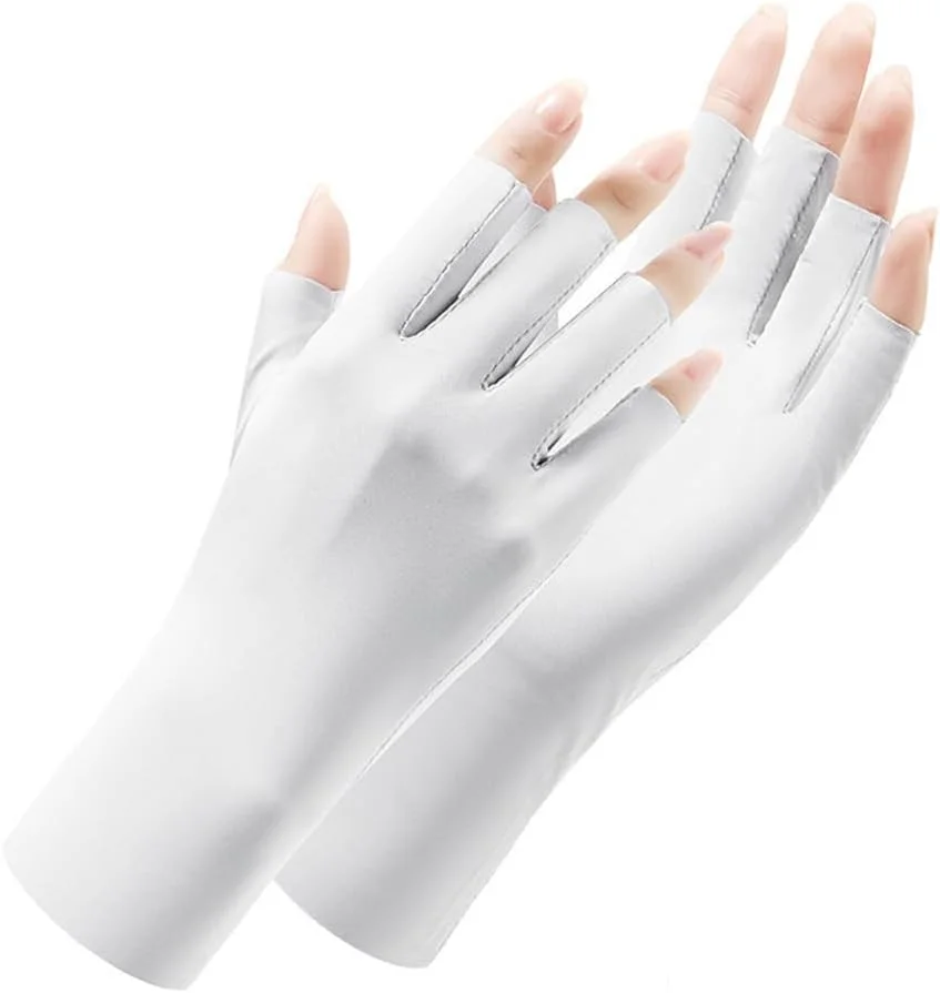 دستکش های ژل ناخن ضد اشعه ماوراء بنفش، دستکش های مانیکور UPF200+ ضد اشعه ماوراء بنفش، دستکش های بدون انگشت ضد اشعه ماوراء بنفش برای مانیکور، خشک کن، مراقبت از پوست ناخن، بدون انگشت، برای خانه، فضای باز (سفید)