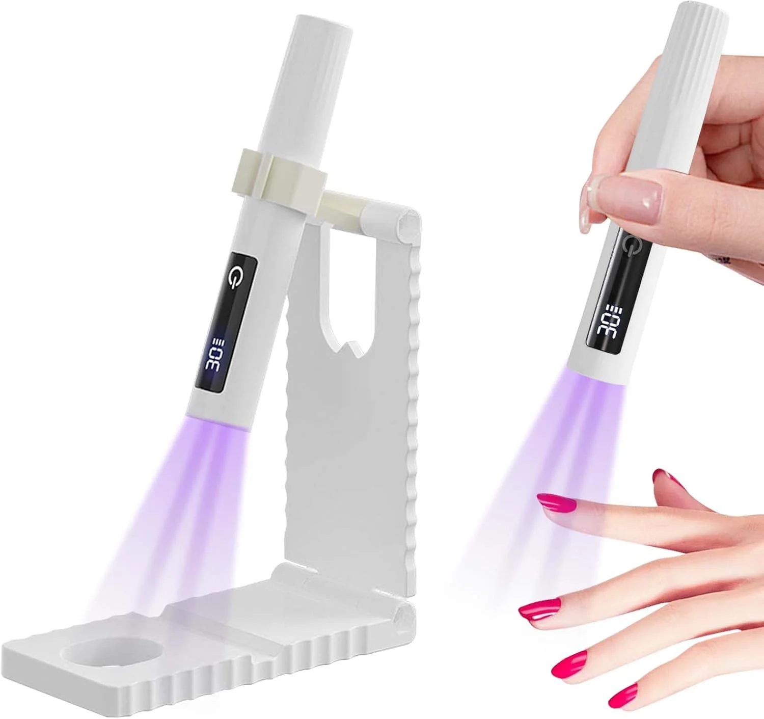 دستگاه یو وی ال ای دی کوچک قابل حمل برای خشک کردن لاک ژل ناخن، تایمر 30/60 ثانیه، مناسب خشک کردن چسب ناخن و تیپ (سفید)