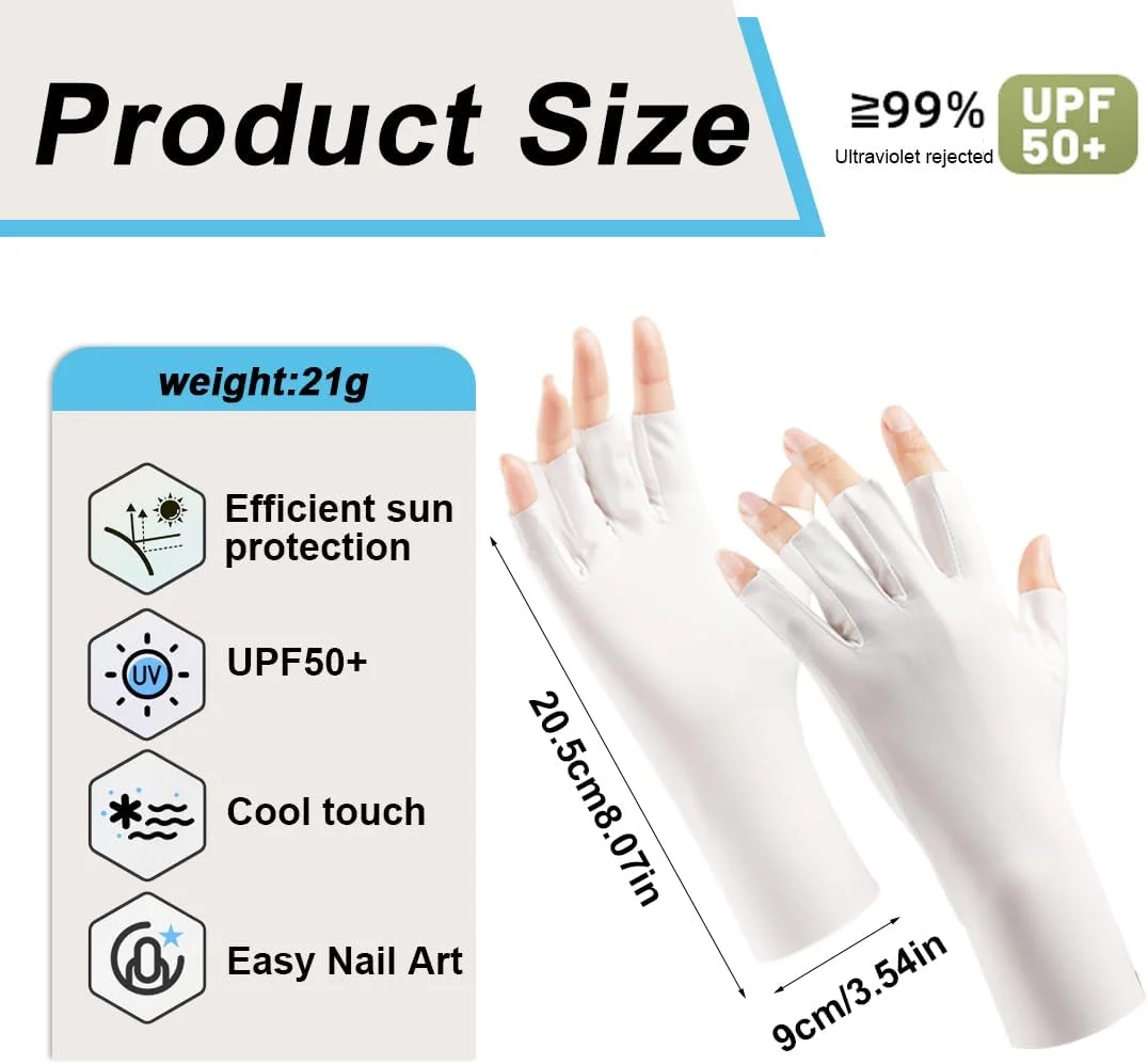 دستکش های ژل ناخن ضد اشعه ماوراء بنفش، دستکش های مانیکور UPF200+ ضد اشعه ماوراء بنفش، دستکش های بدون انگشت ضد اشعه ماوراء بنفش برای مانیکور، خشک کن، مراقبت از پوست ناخن، بدون انگشت، برای خانه، فضای باز (سفید)