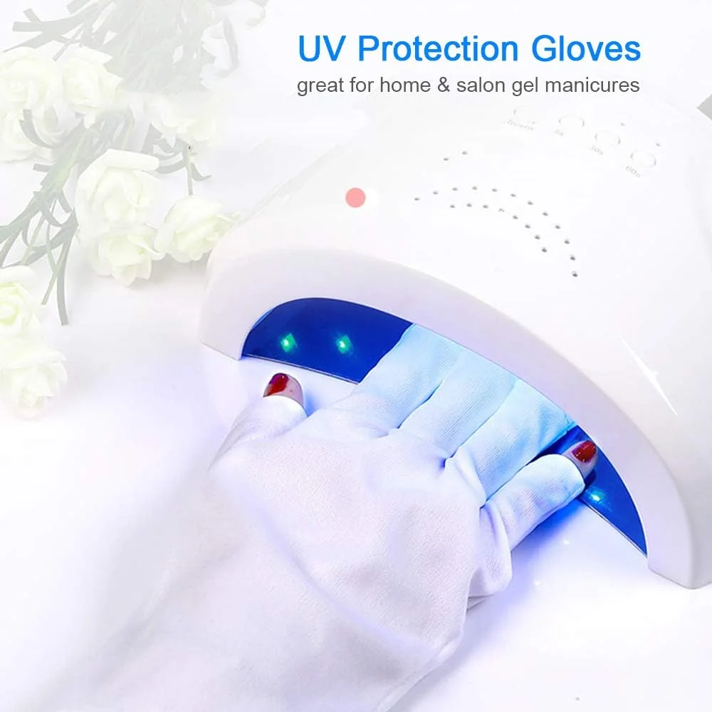 یک جفت دستکش بدون انگشت محافظ UV برای محافظت از دست در برابر لامپ خشک کننده لاک ژل UV LED، ابزار مانیکور ناخن، پارچه ابریشمی نرم و راحت، استفاده آسان، لوازم جانبی کیت مانیکور