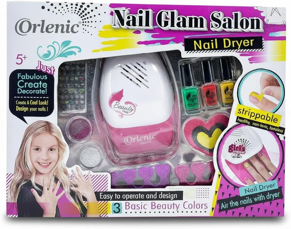 ست بازی سالن ناخن کودکان – کیت پدیکور و مانیکور ایموجی با خشک کن ناخن، لاک های اکلیلی، برچسب ها و ابزارهای طراحی ناخن – کیت ناخن غیر سمی برای دختران 5 تا 10 سال، ست هدیه اسباب بازی خلاقانه اسپا