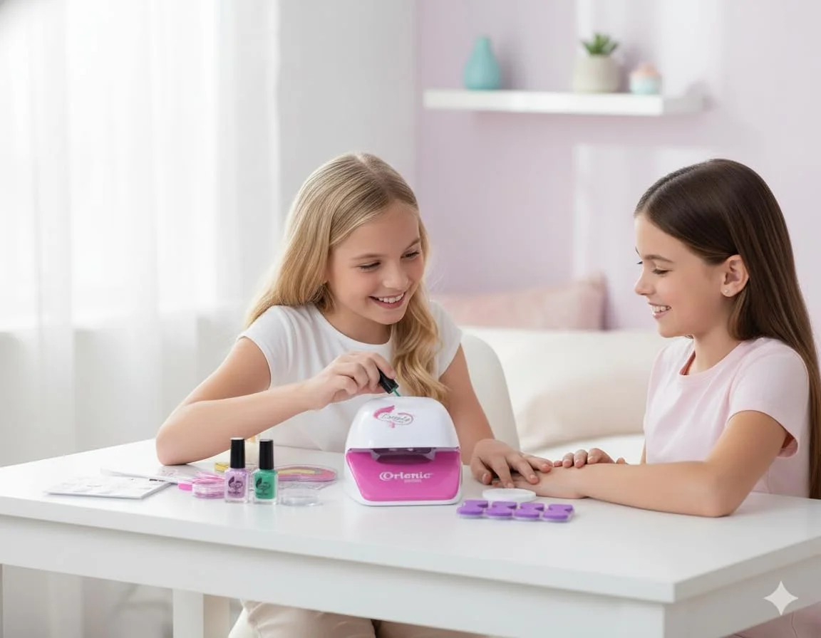 ست بازی سالن ناخن کودکان – کیت پدیکور و مانیکور ایموجی با خشک کن ناخن، لاک های اکلیلی، برچسب ها و ابزارهای طراحی ناخن – کیت ناخن غیر سمی برای دختران 5 تا 10 سال، ست هدیه اسباب بازی خلاقانه اسپا