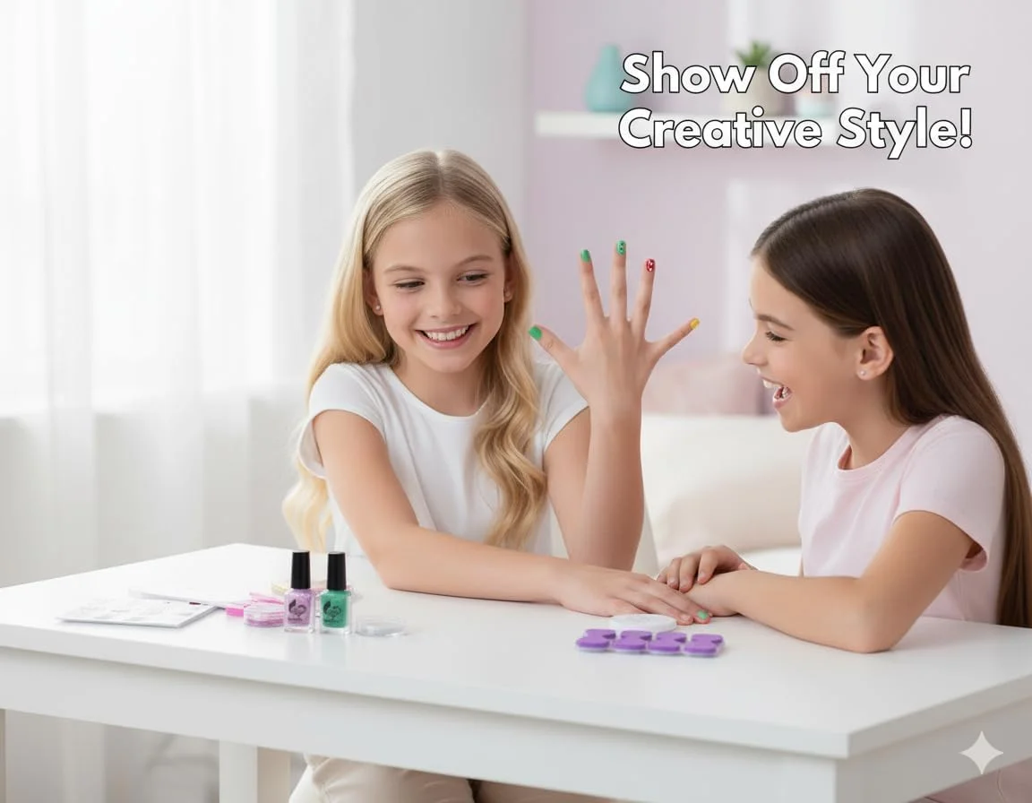 ست بازی سالن ناخن کودکان – کیت پدیکور و مانیکور ایموجی با خشک کن ناخن، لاک های اکلیلی، برچسب ها و ابزارهای طراحی ناخن – کیت ناخن غیر سمی برای دختران 5 تا 10 سال، ست هدیه اسباب بازی خلاقانه اسپا